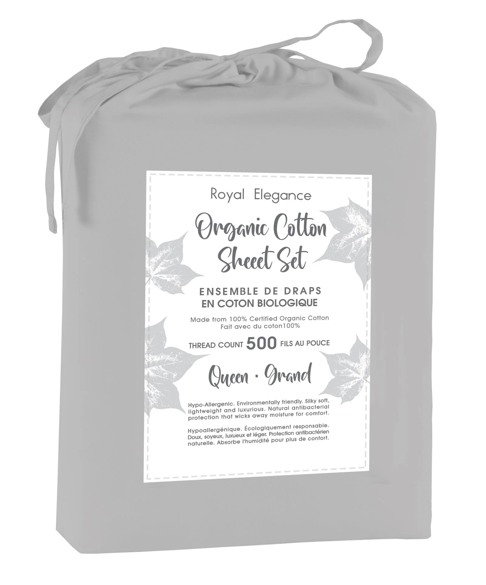 Cotton House 100% Organic Cotton King Sheet Set - 500 Thread Count Silver