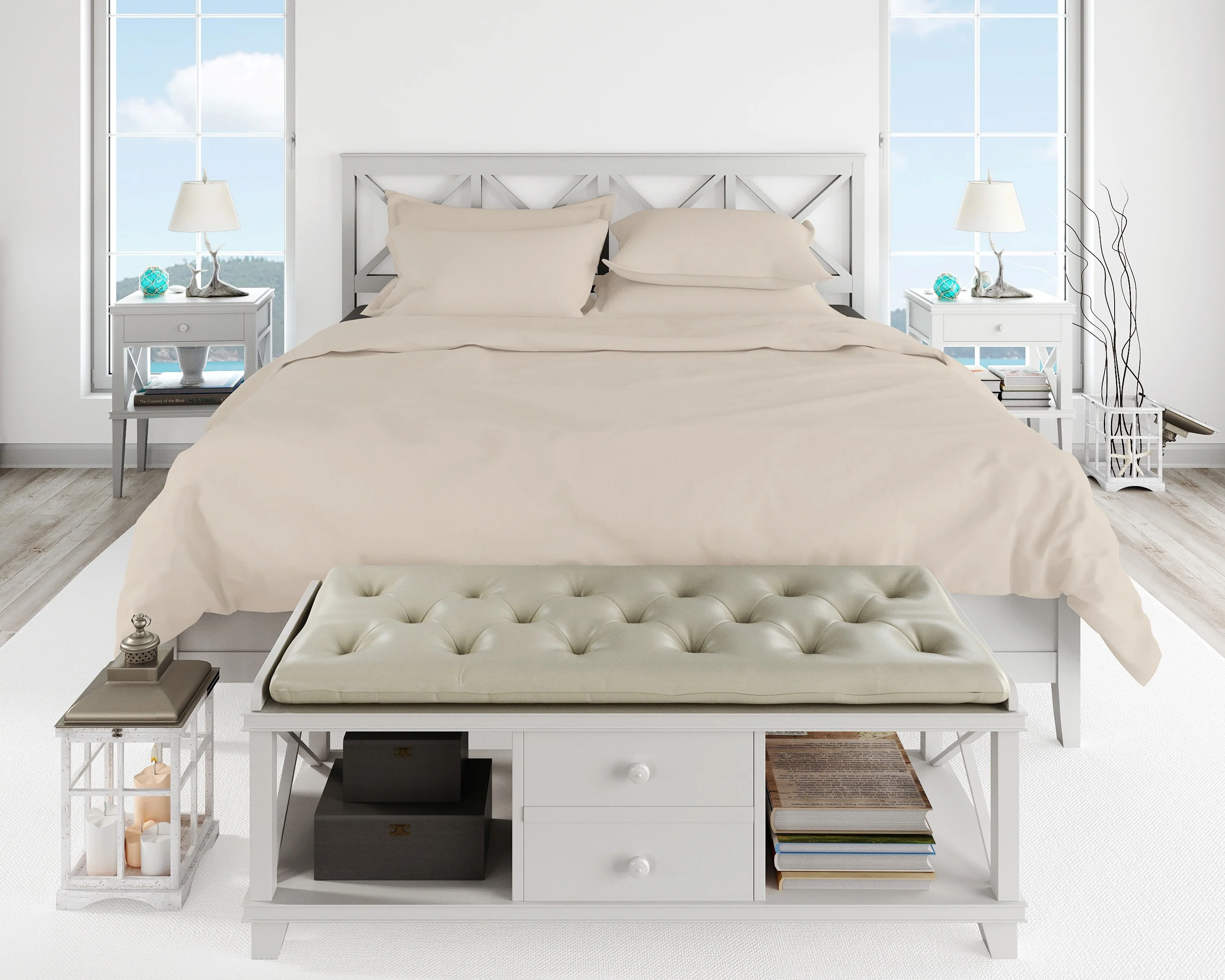 Cotton House 600 Thread Count 100% Egyptian Cotton King Sheet Set - Pumice Stone Beige - Image 2