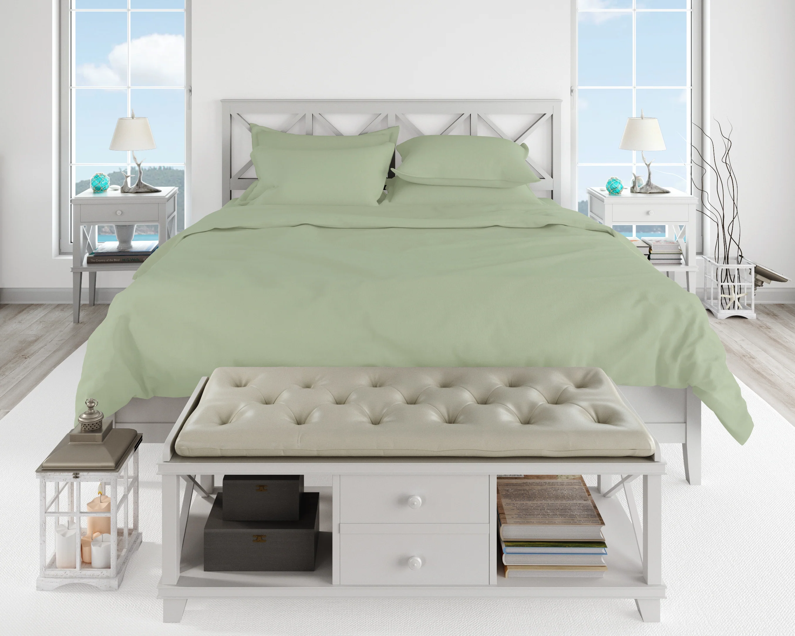 Cotton House 600 Thread Count 100% Egyptian Cotton King Sheet Set - Sage Green - Image 2