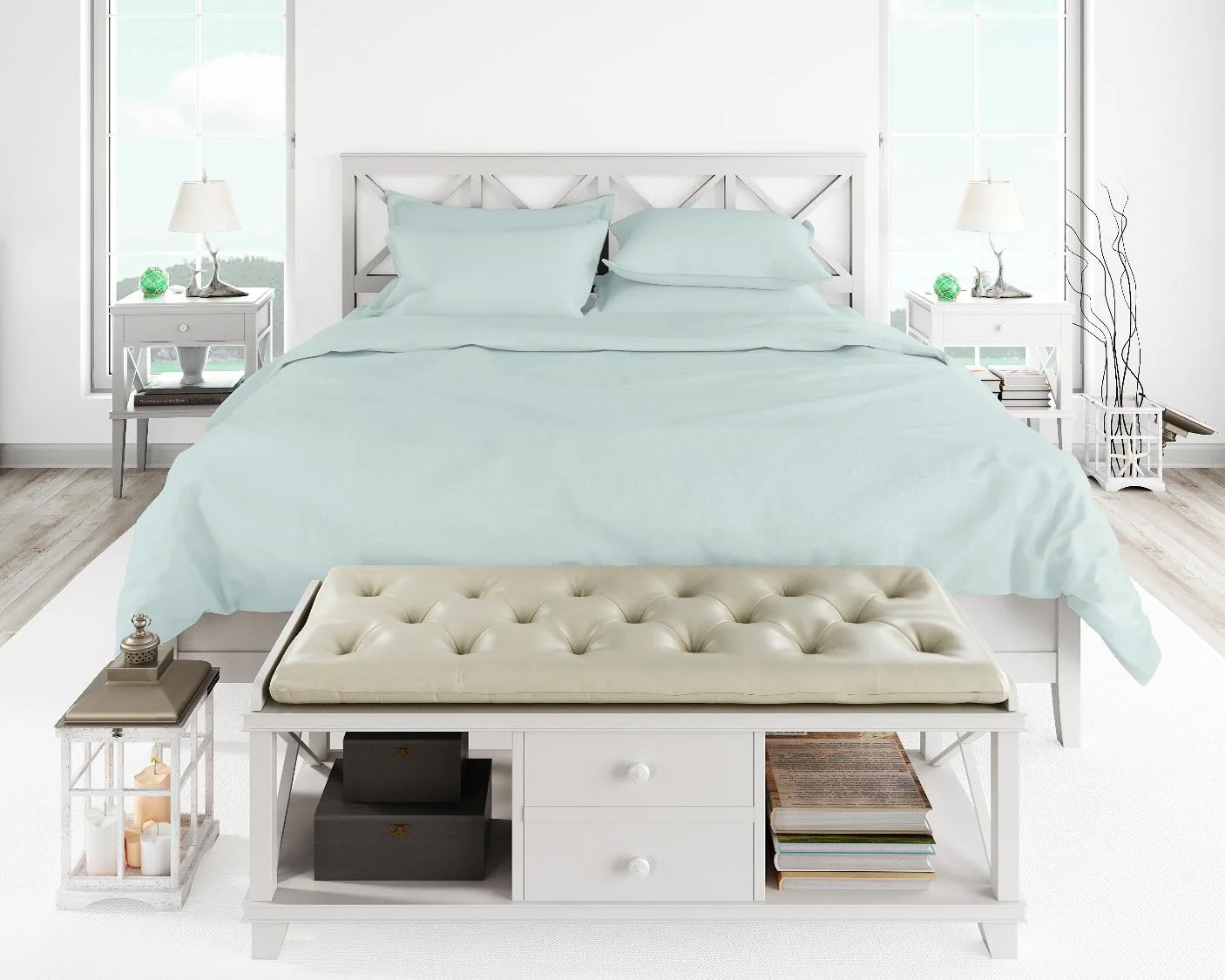 Cotton House 600 Thread Count 100% Egyptian Cotton Queen Sheet Set - Ice Flow Blue - Image 2