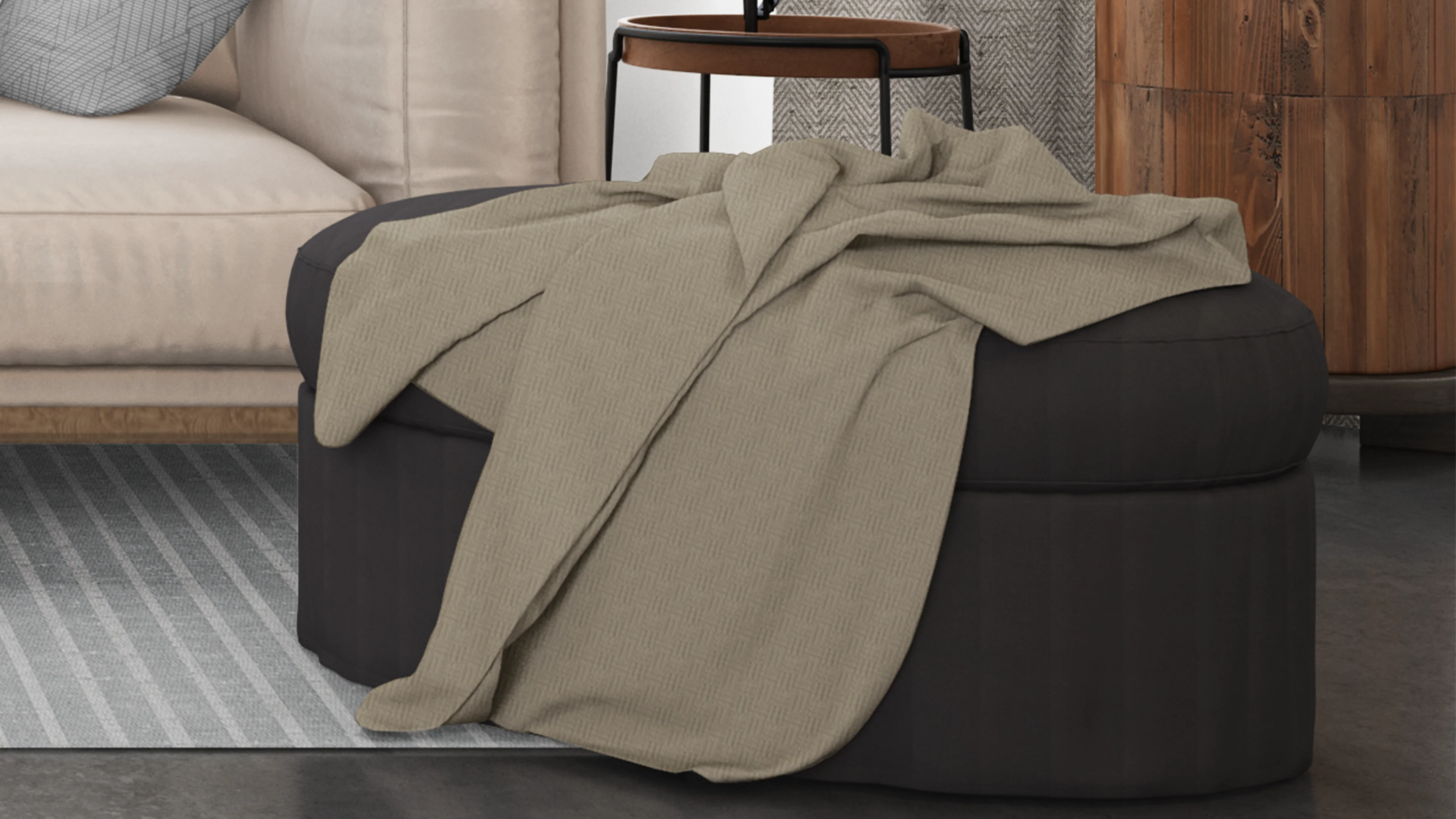 Cotton House King Textured Blanket - Beige - Image 2