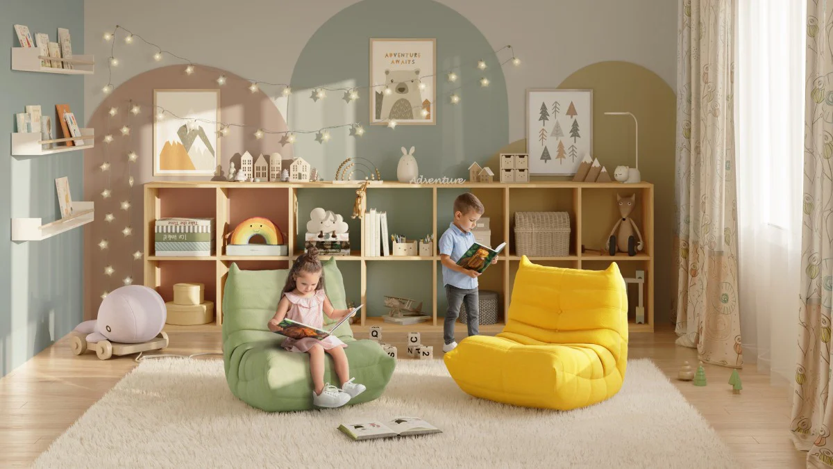 Daisy Kid's All-Foam Armless Chair - Pale Yellow - Image 2
