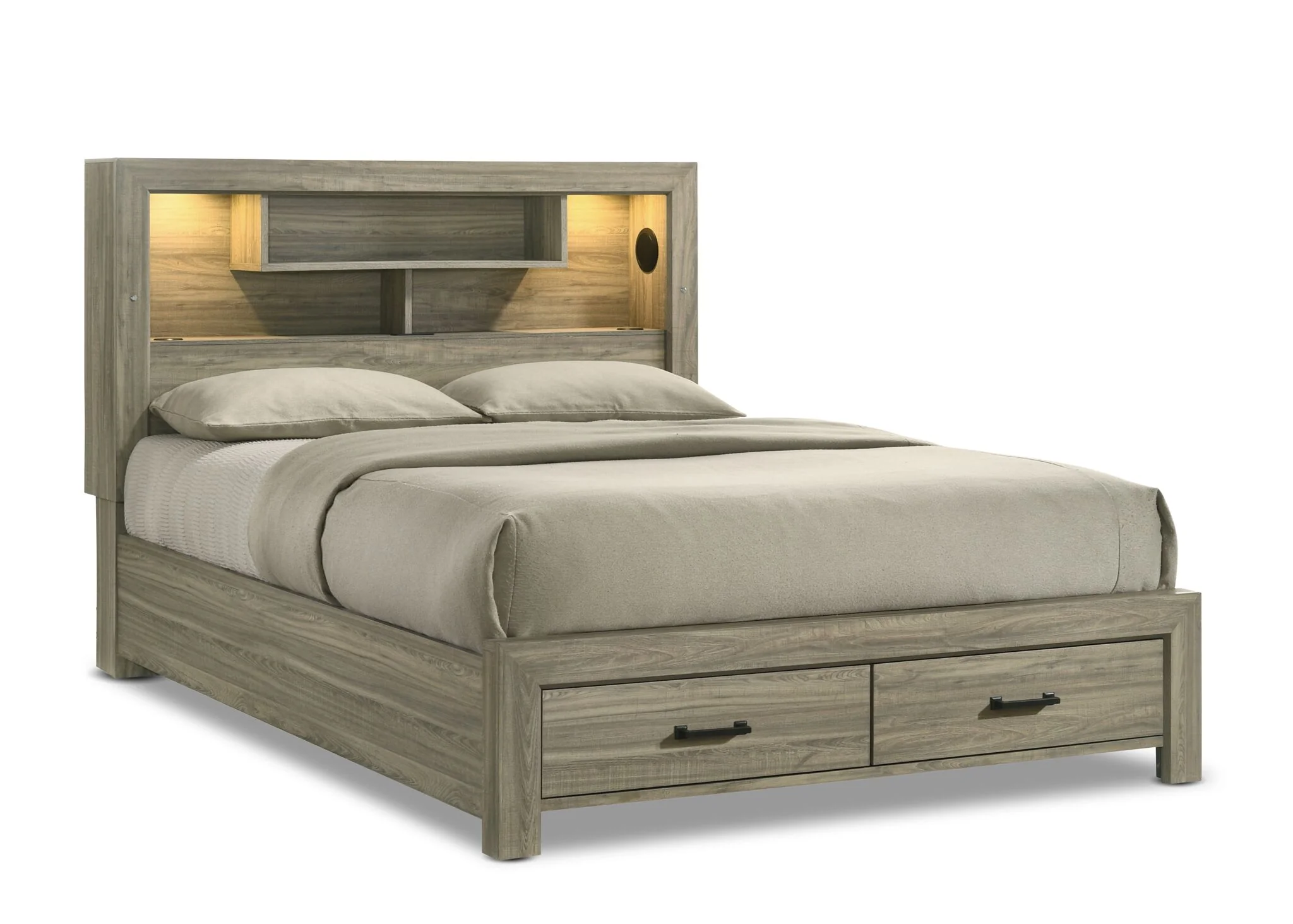 Dario 6-Piece Full Storage Bedroom Set - Light Brown, Beige - Image 2