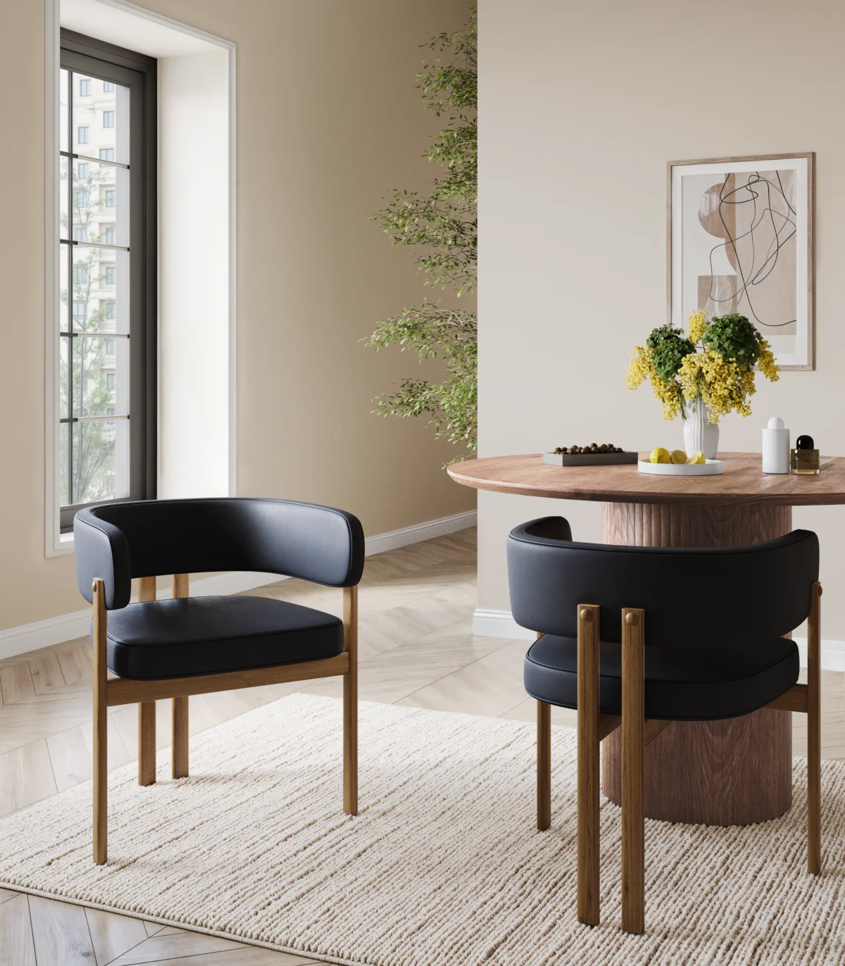 Rhett Dining Chair - Black/Walnut - Set of Two - Image 3
