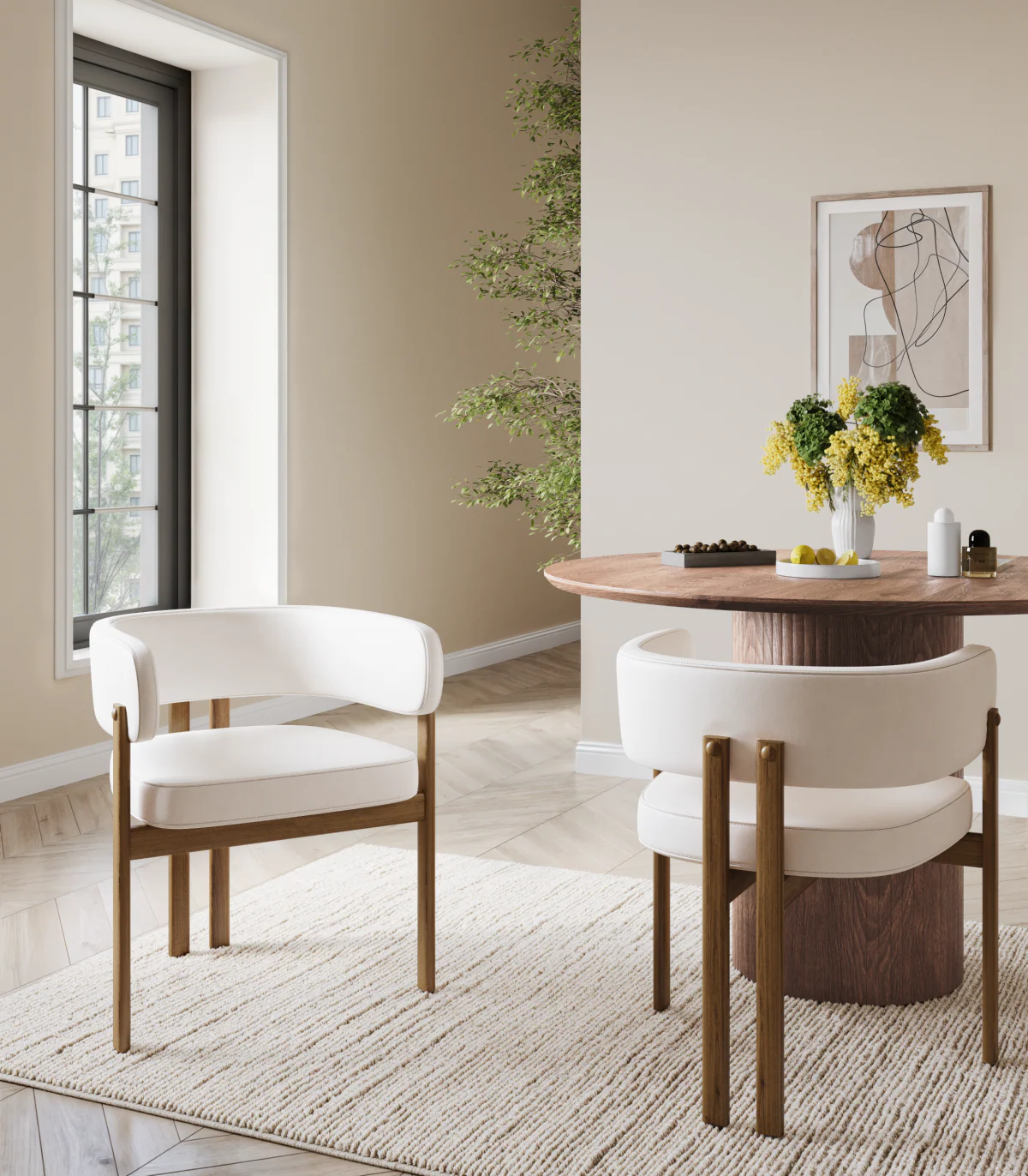 Rhett Dining Chair - Cream/Walnut - Set of Two - Image 2