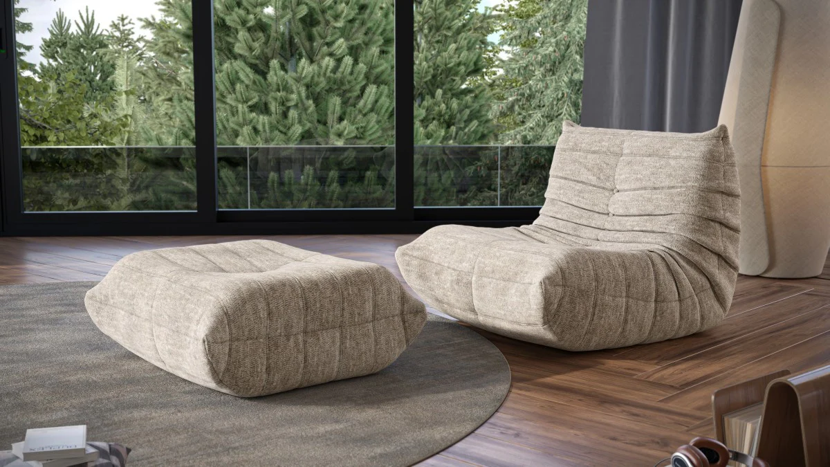 Dontae All Foam Armless Chair and Ottoman - Beige - Image 6