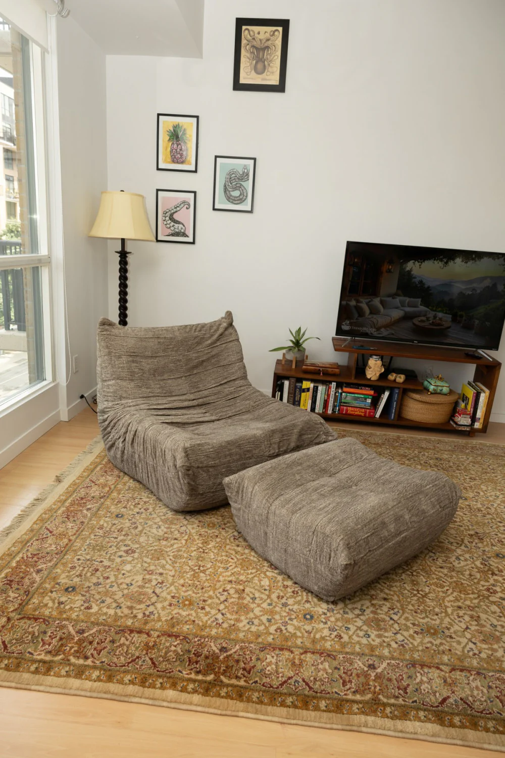 Dontae All Foam Armless Chair and Ottoman - Taupe - Image 6
