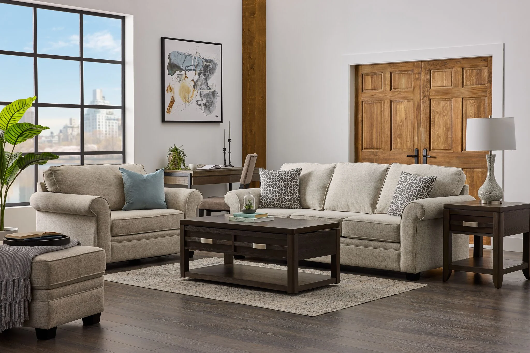 Duffield Sofa and Chair and a Half Set - Sutton Light Beige - Image 2