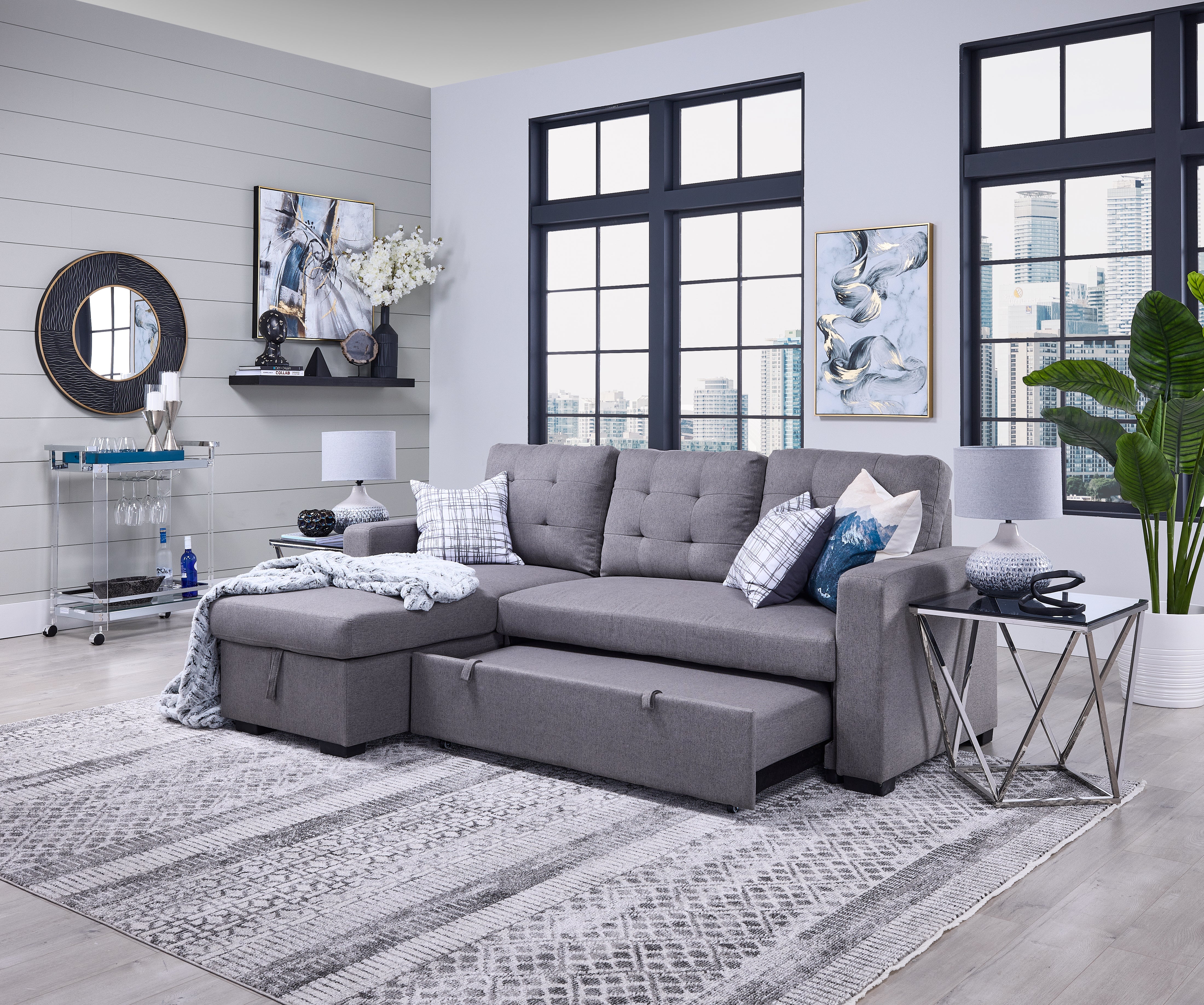 Dustin Reversible Pop-Up Sofa Bed - Grey - Image 2