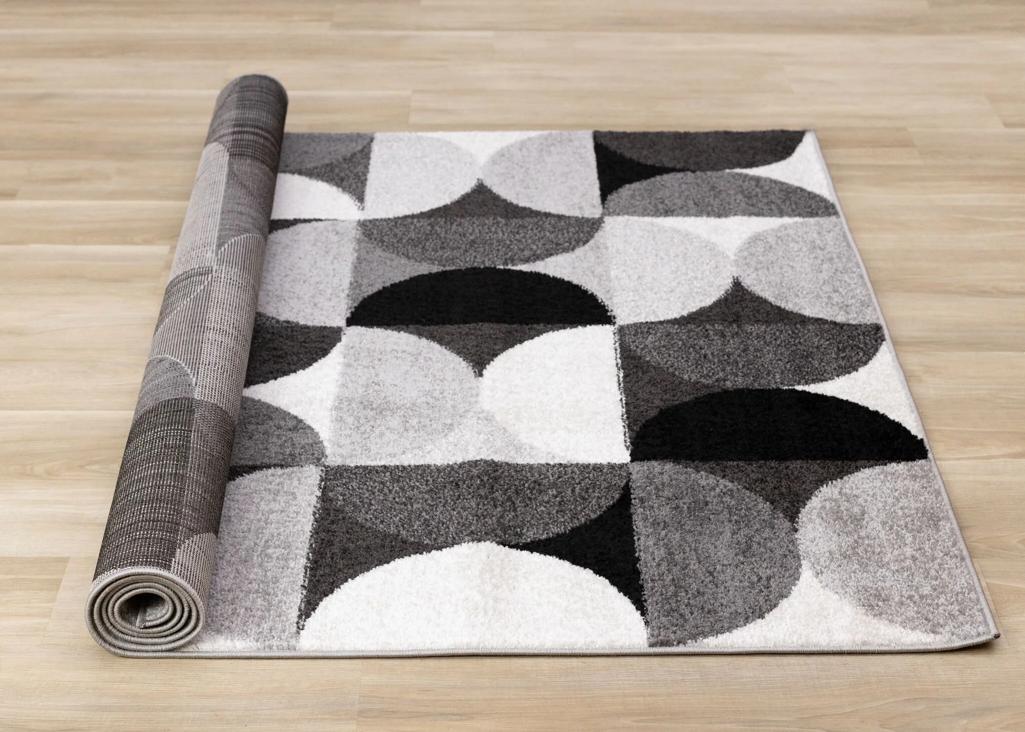 Eclipse 6'7" x 9'6" Mid-Century Modern Design Area Rug - Grey, Black, White - Image 9