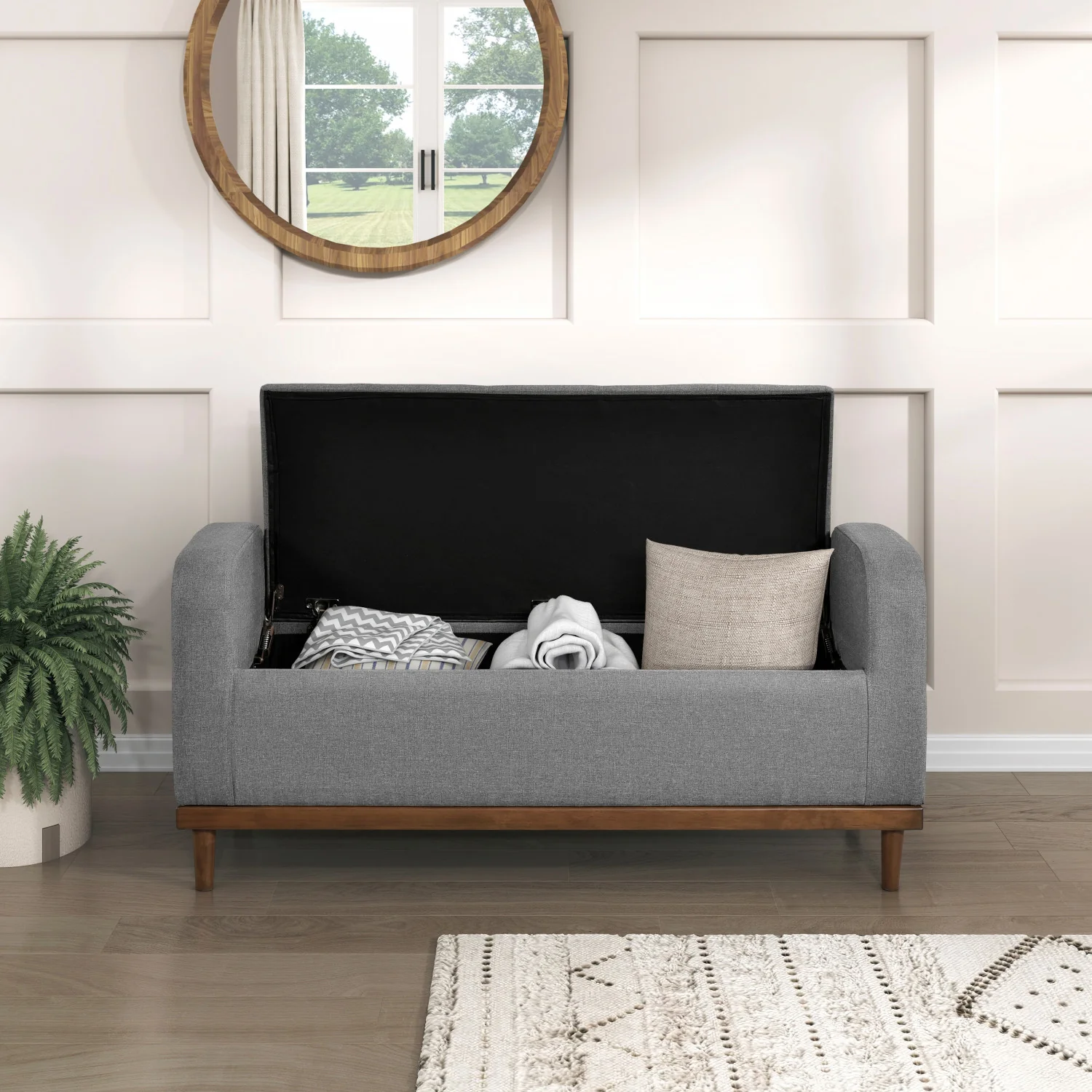 Elayne Ottoman Bench - Grey - Image 4
