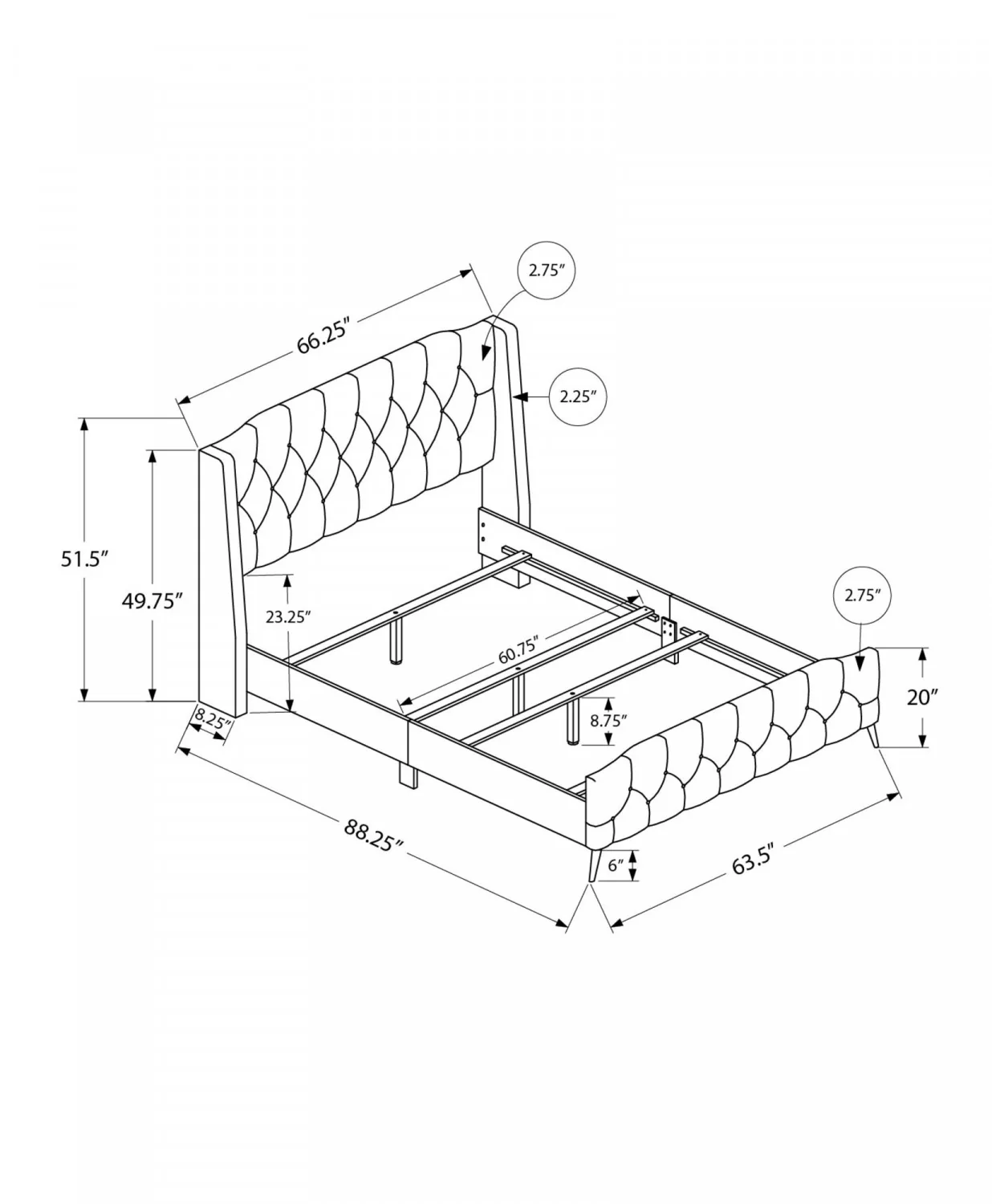 Eleanor Queen Bed - Grey - Image 3