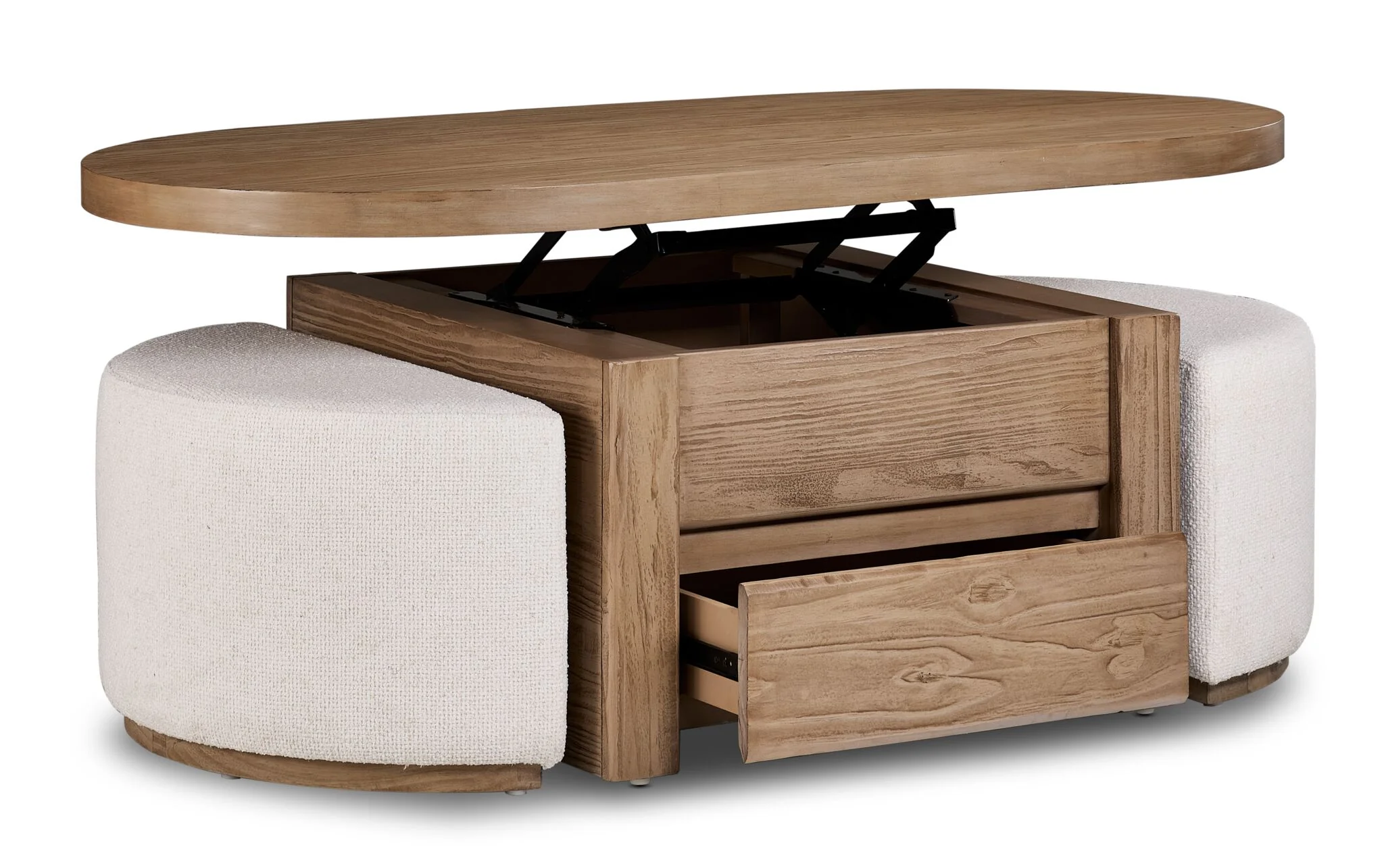 Elenore 52" Lift-Top Coffee Table With 2 Ottomans - Light Brown - Image 2