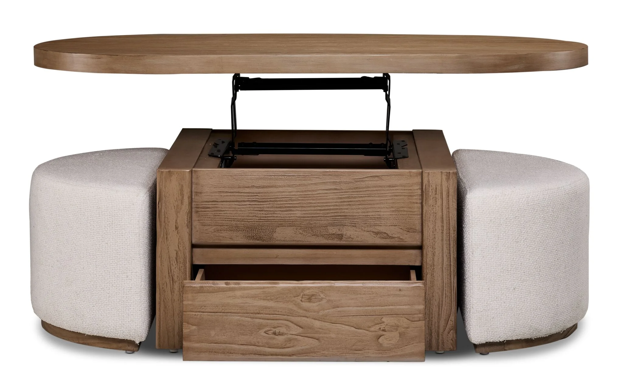 Elenore 52" Lift-Top Coffee Table With 2 Ottomans - Light Brown - Image 4