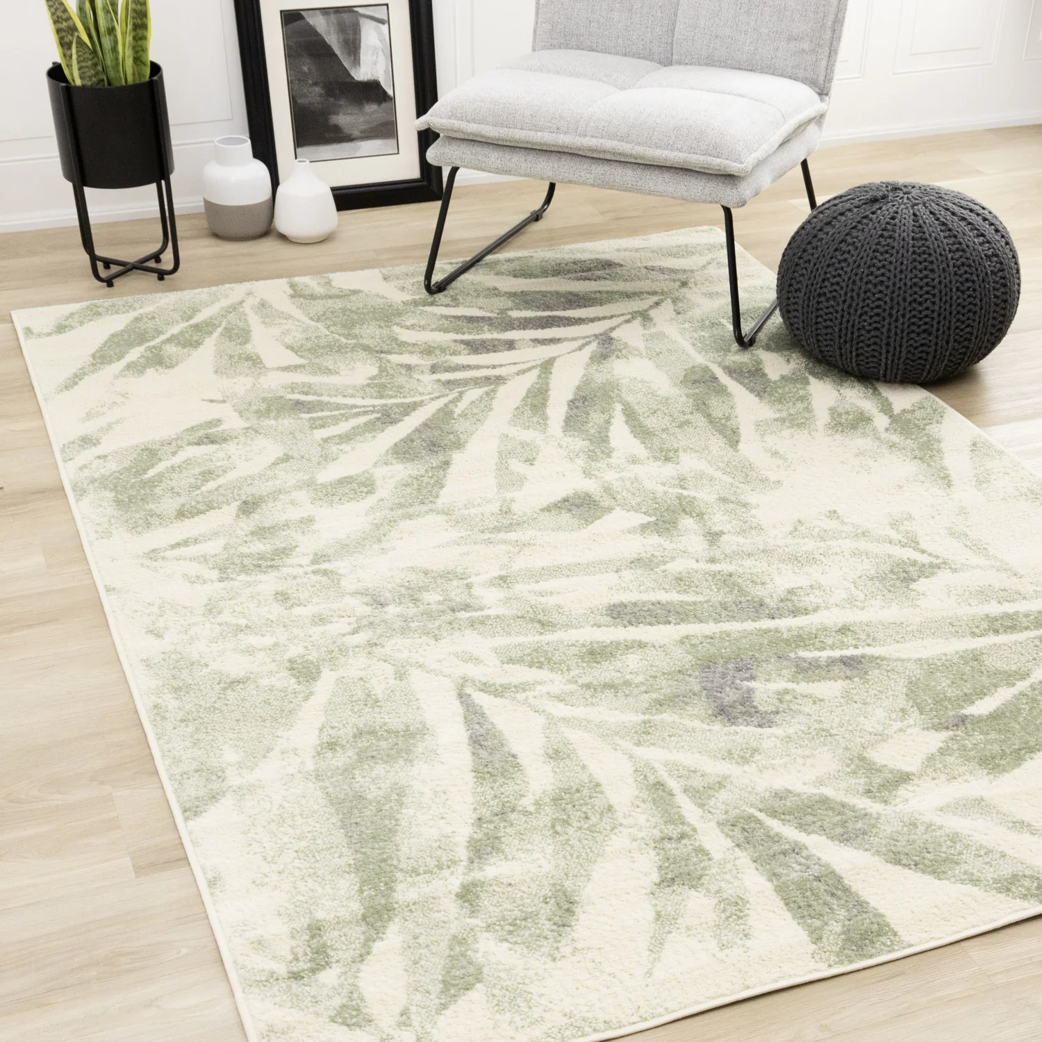 Elise Contemporary Botanical Area Rug - 8' X 11' - Cream/Green - Image 2