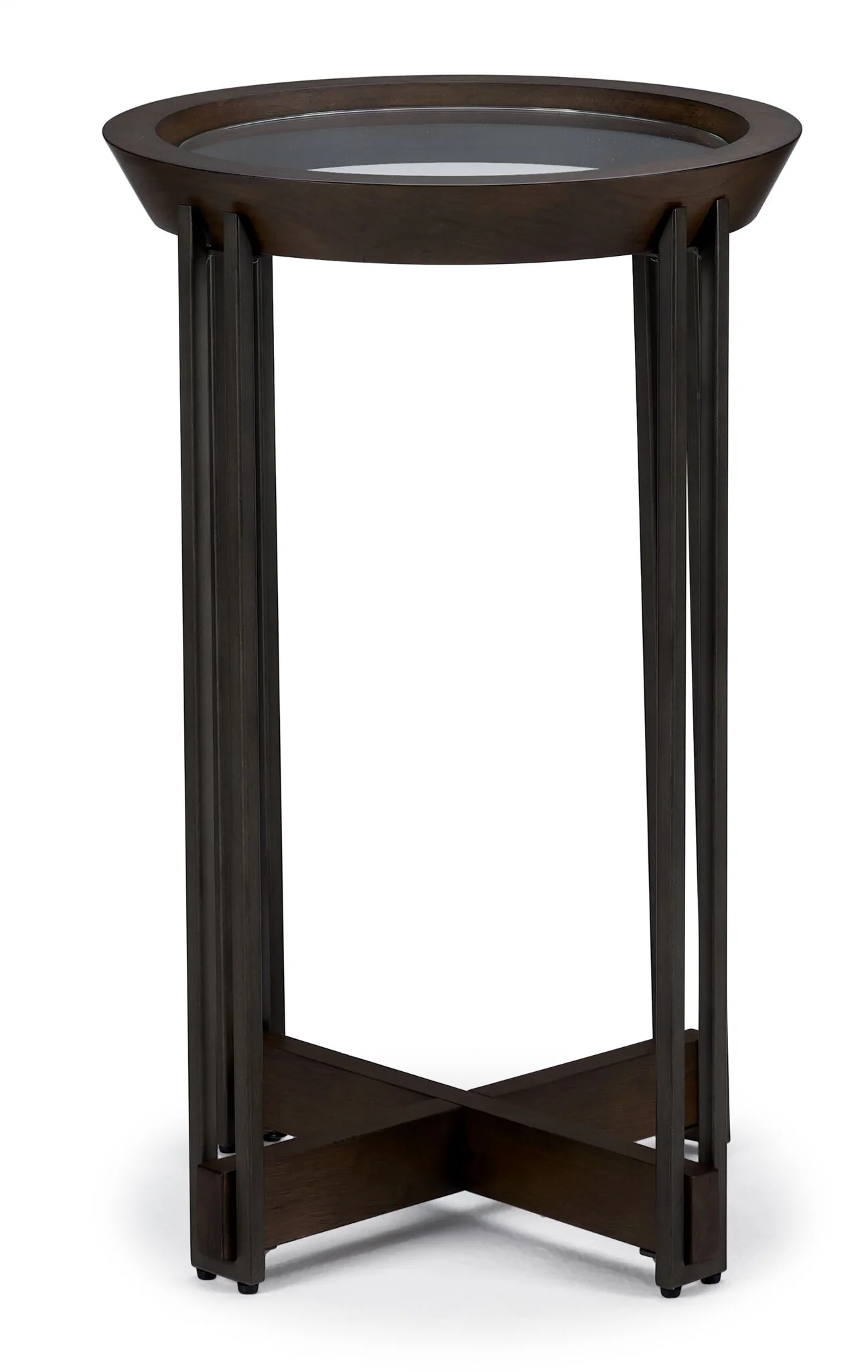 Elora 16" Round Accent Table - Walnut and Tarnished Silver Finish - Image 2