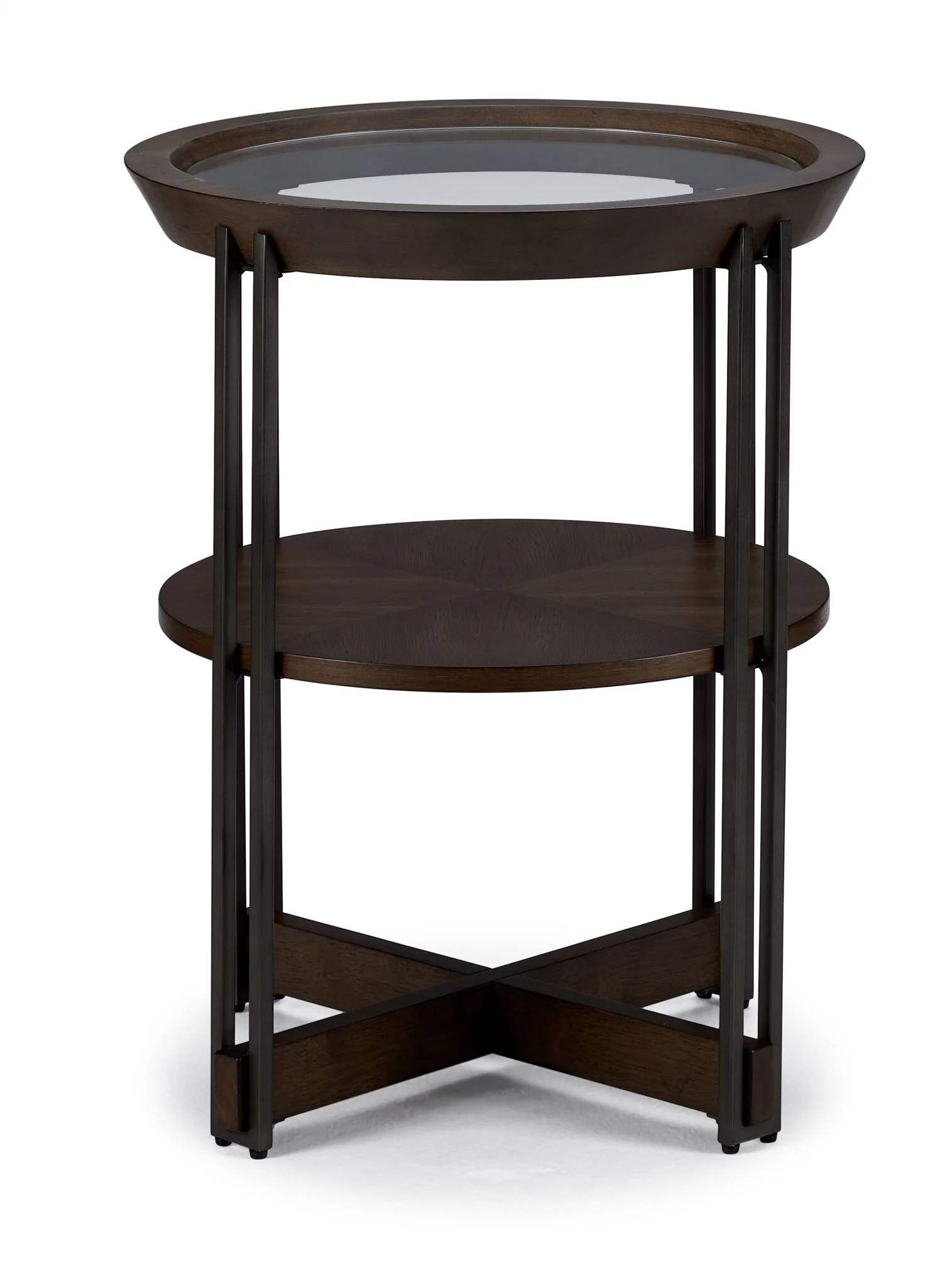 Elora 20" Round End Table -Walnut and Tarnished Silver Finish - Image 2