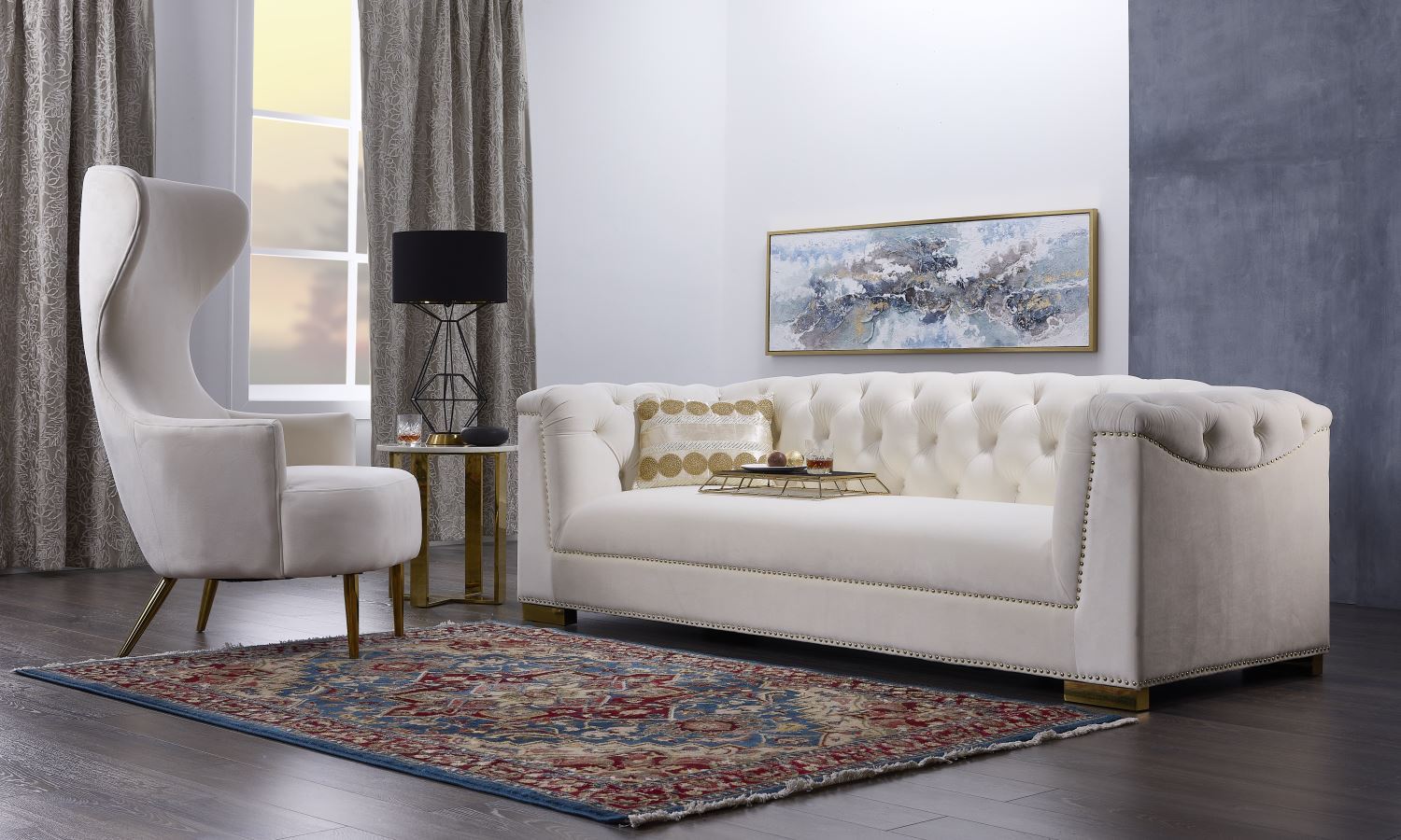 Elray Velvet Wingback Accent Chair - Cream - Image 3