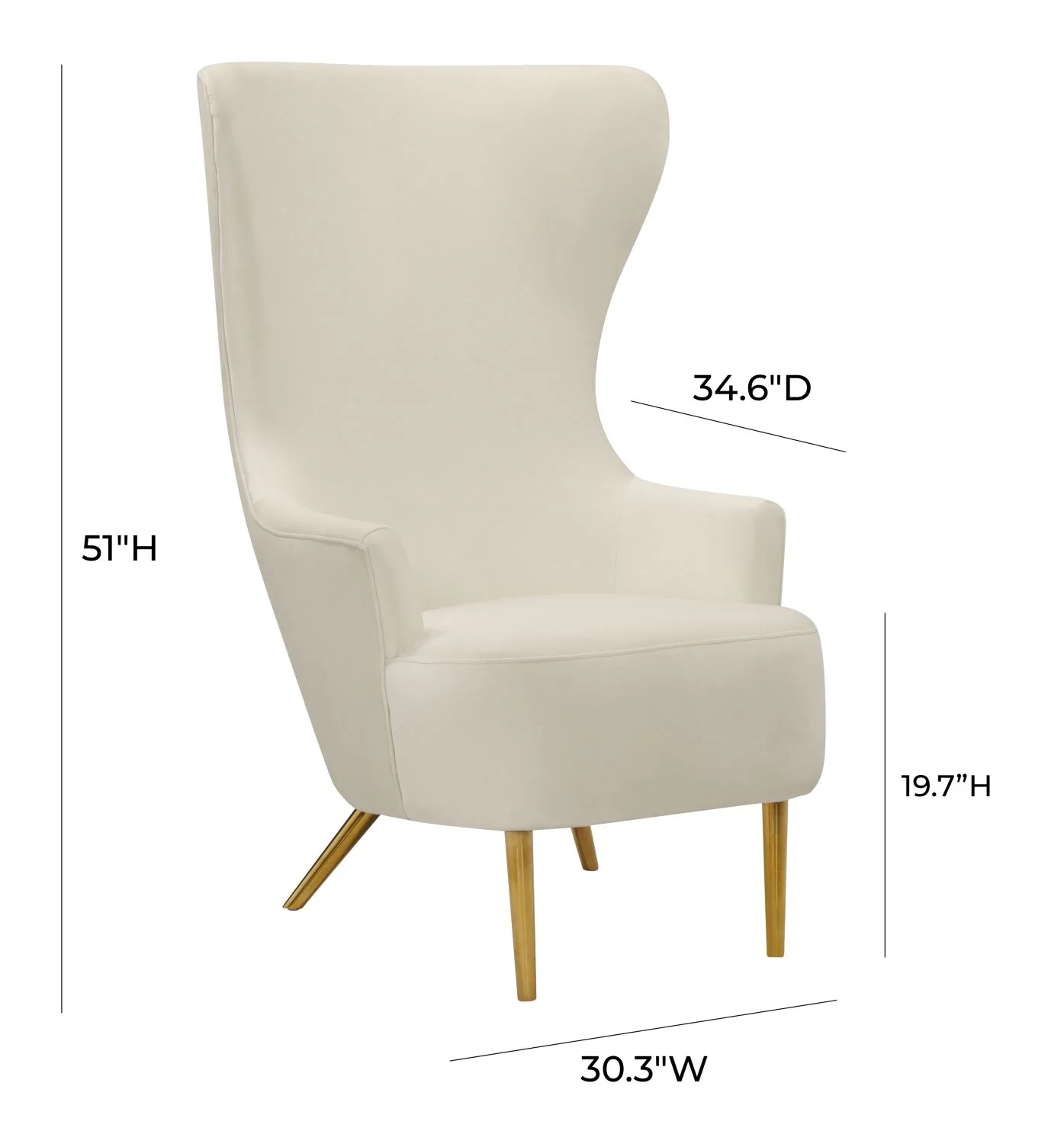 Elray Velvet Wingback Accent Chair - Cream - Image 8