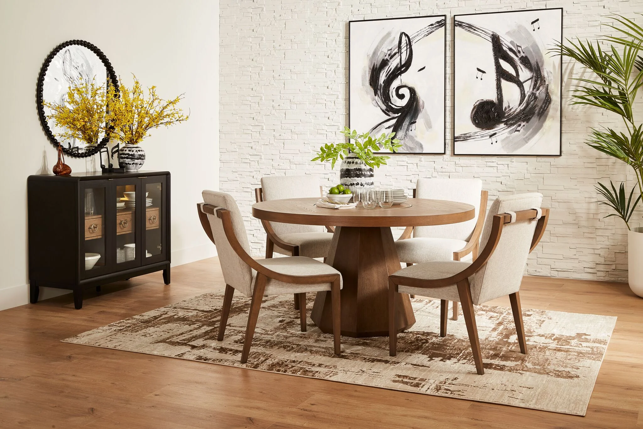 In Harmony - Elure 5-Piece Round Dining Table With Lazy Susan - Latte - Image 2