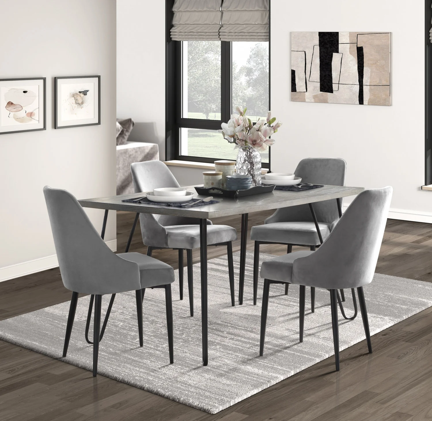 Eugenie Velvet Dining Chair - Grey - Set of Two - Image 2