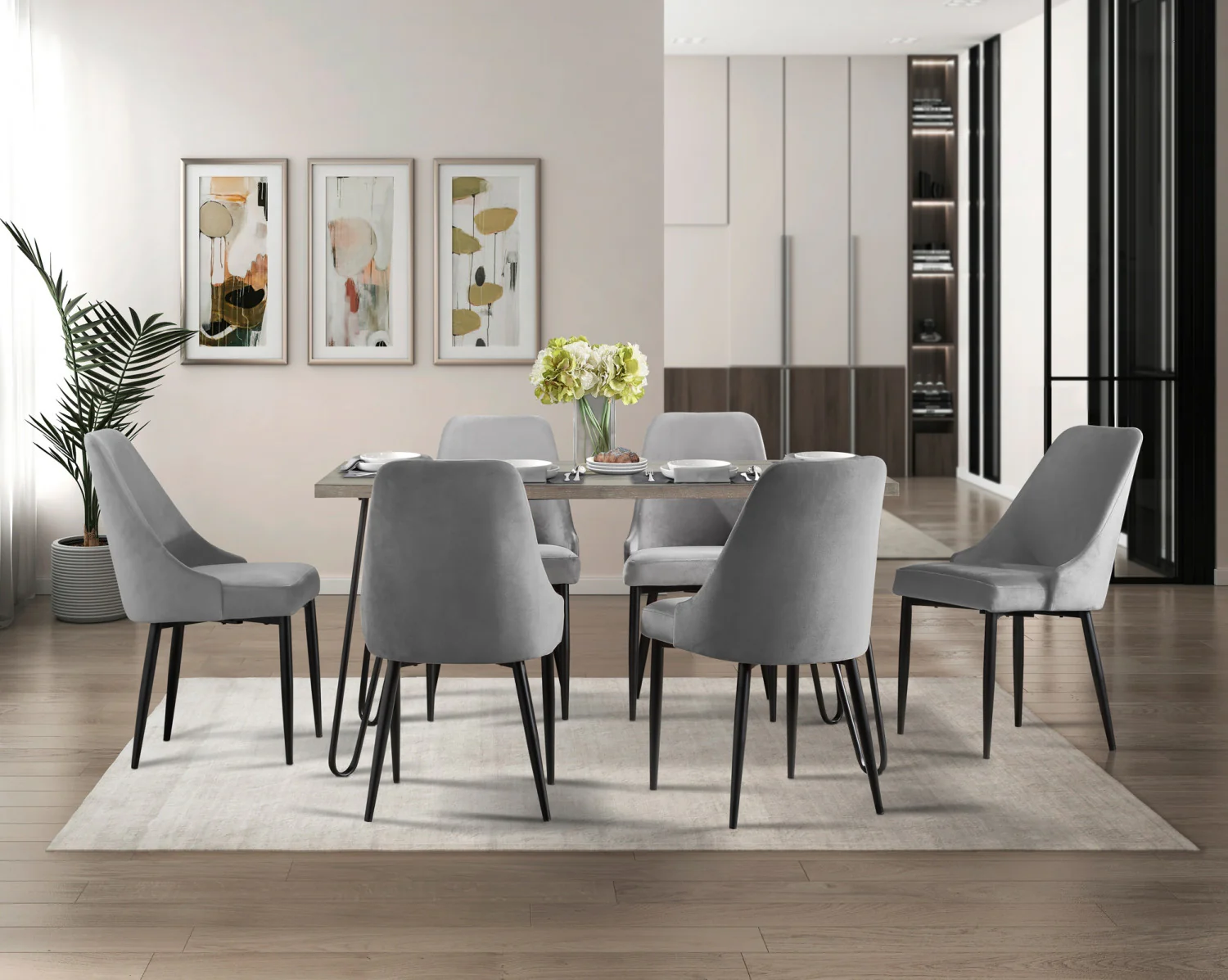Eugenie Velvet Dining Chair - Grey - Set of Two - Image 5
