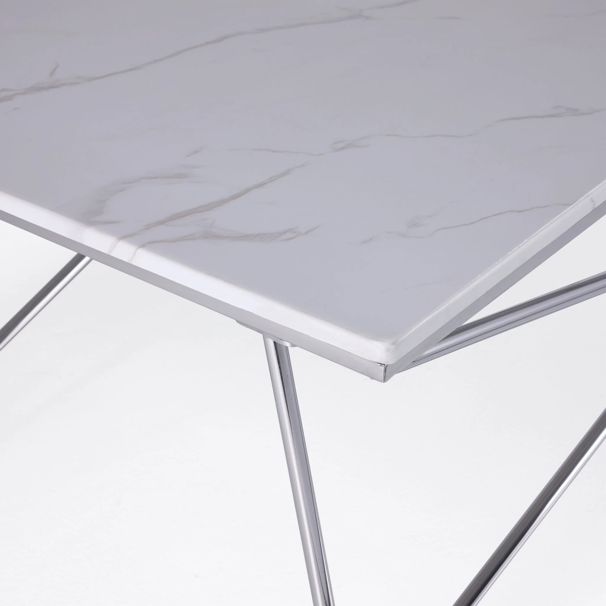 Farah 48" Coffee Table - White and Chrome - Image 3