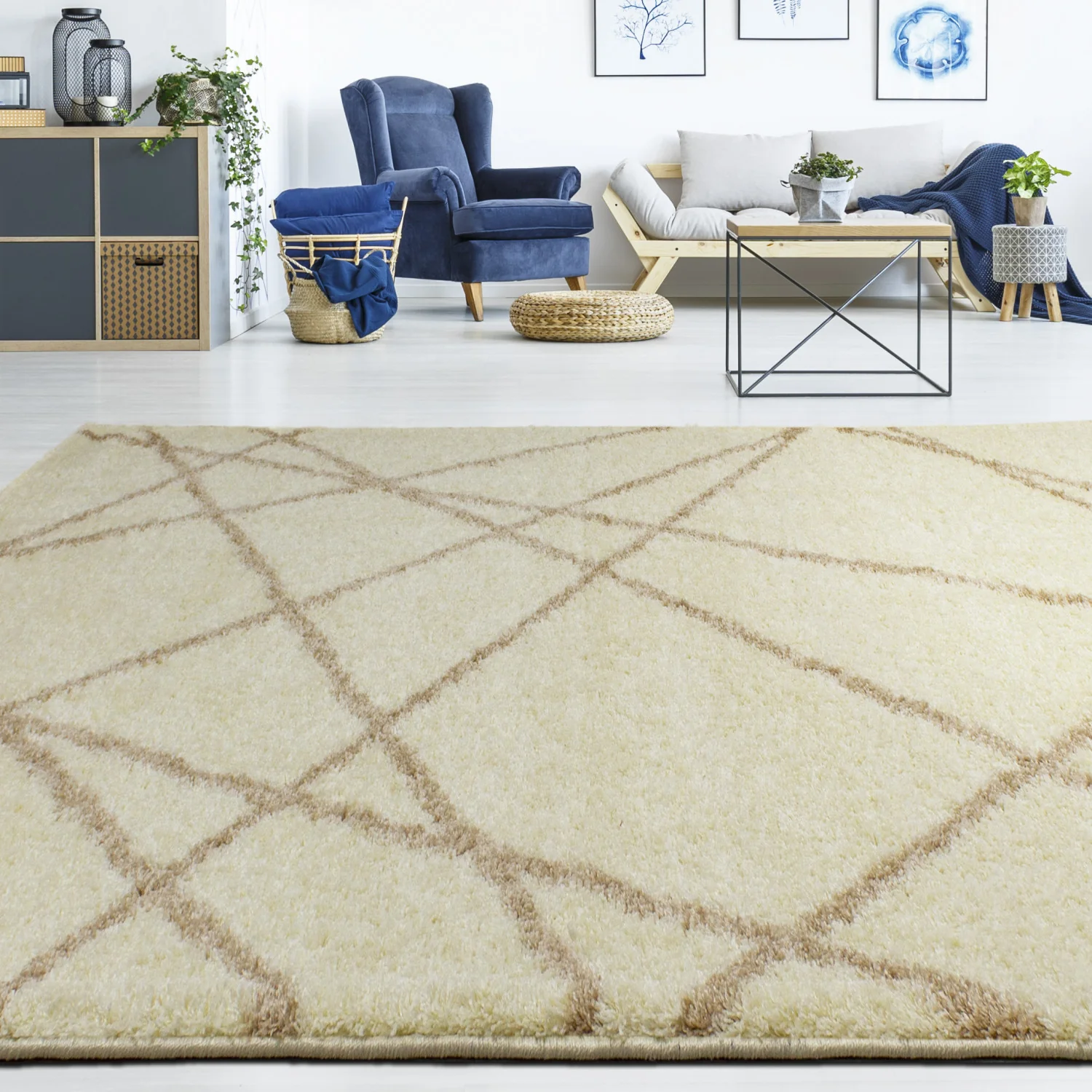 Finesse Lines Crossing Shag Area Rug - 8' X 11' - Cream/Beige - Image 2
