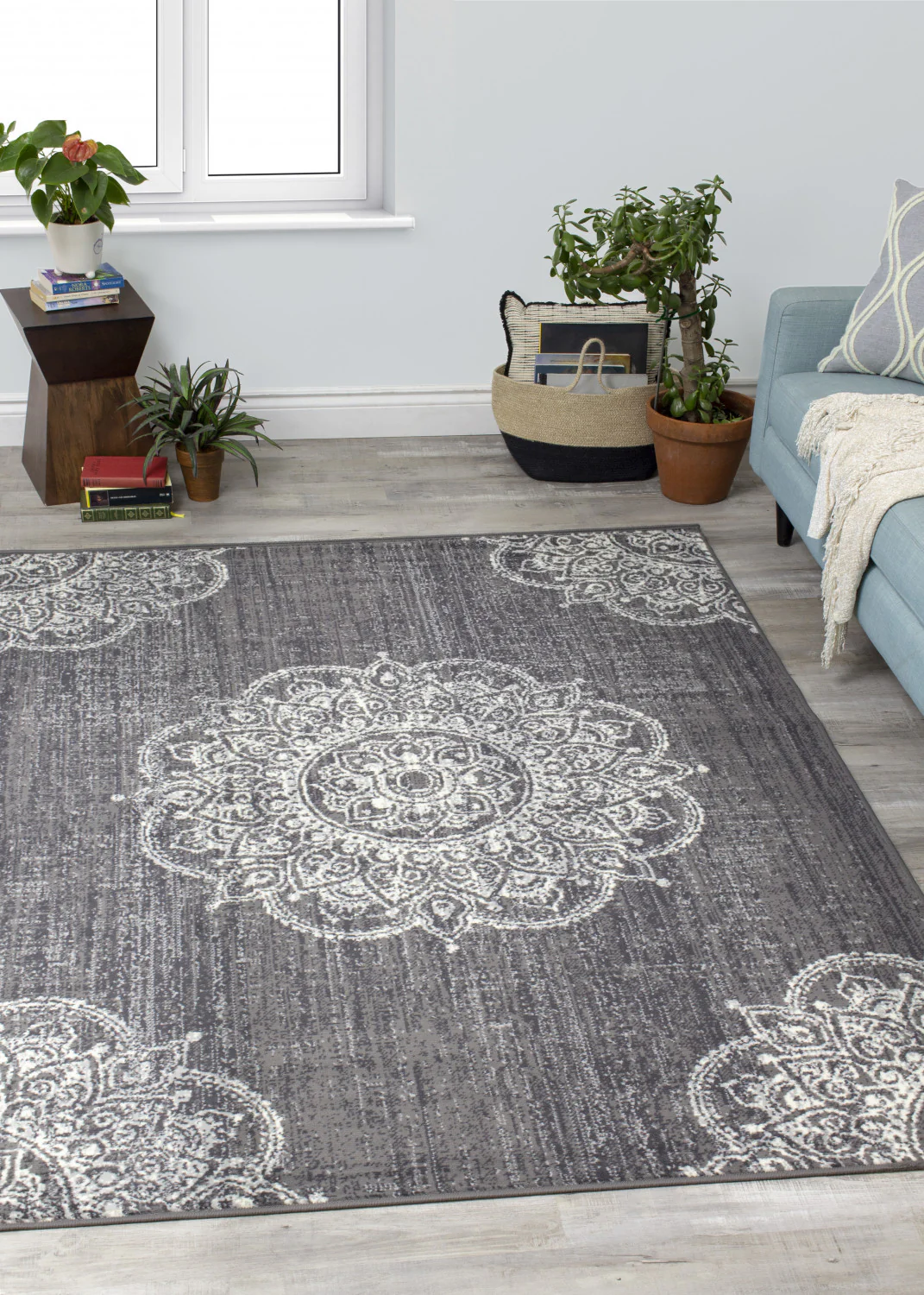 Fiona Medallion Stamps Area Rug - 5' X 7' - Grey/Cream - Image 2