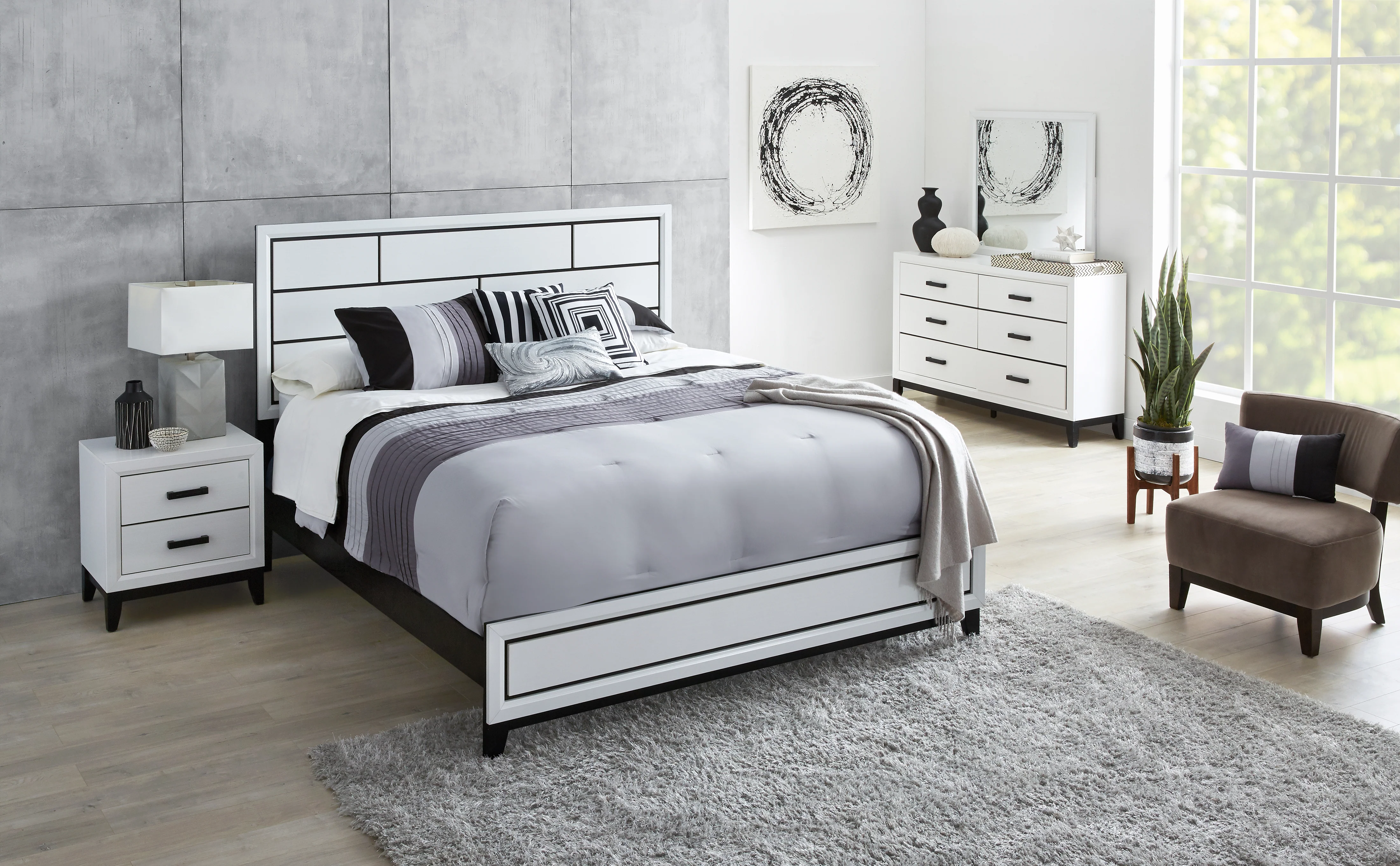Fog 6-Piece Full Bedroom Package - White, Black - Image 2