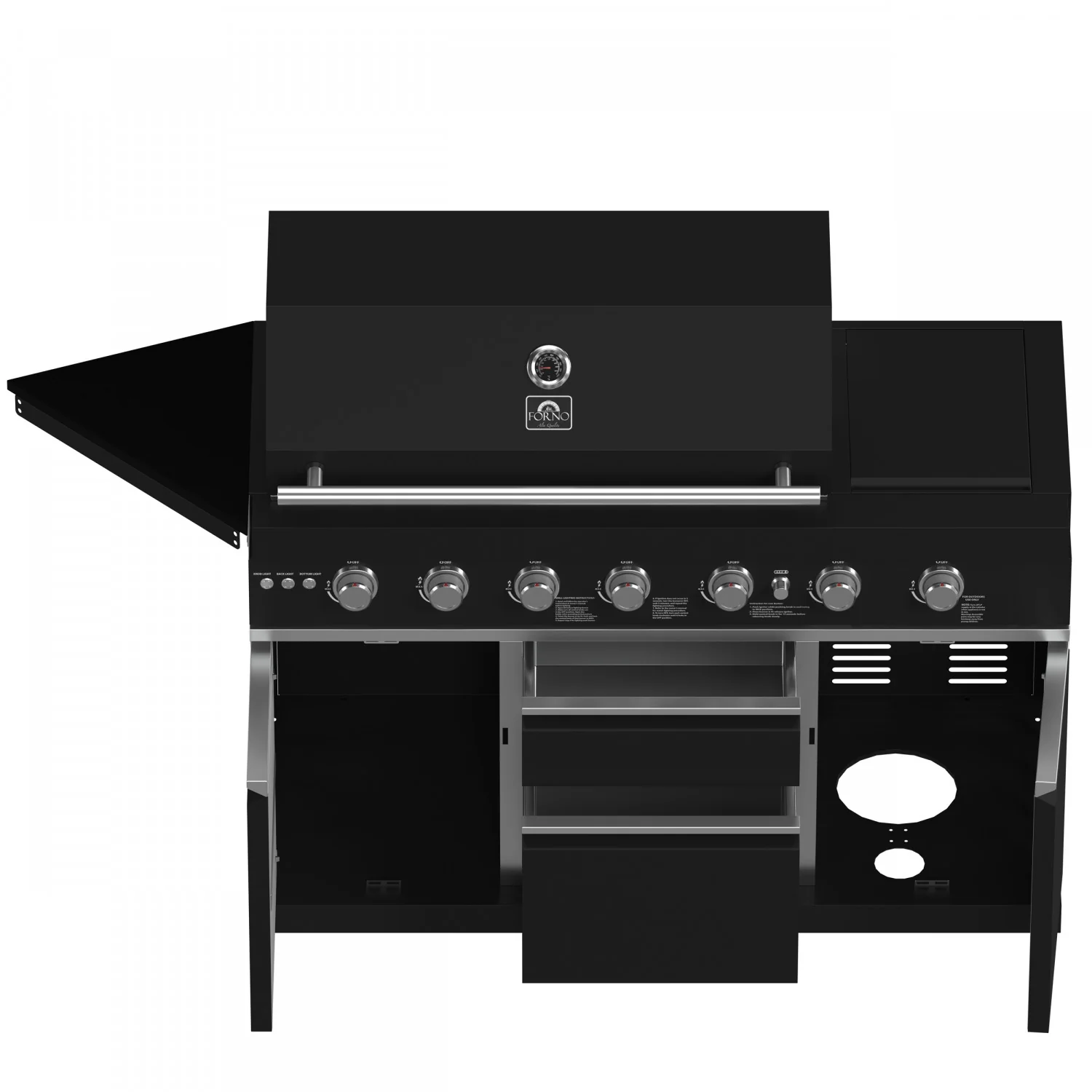 Forno All'Aperto Black Countertop Outdoor Kitchen with 74,600 BTU BBQ, Pizza Oven and Bar Module - FODKT2551BLK - Image 16