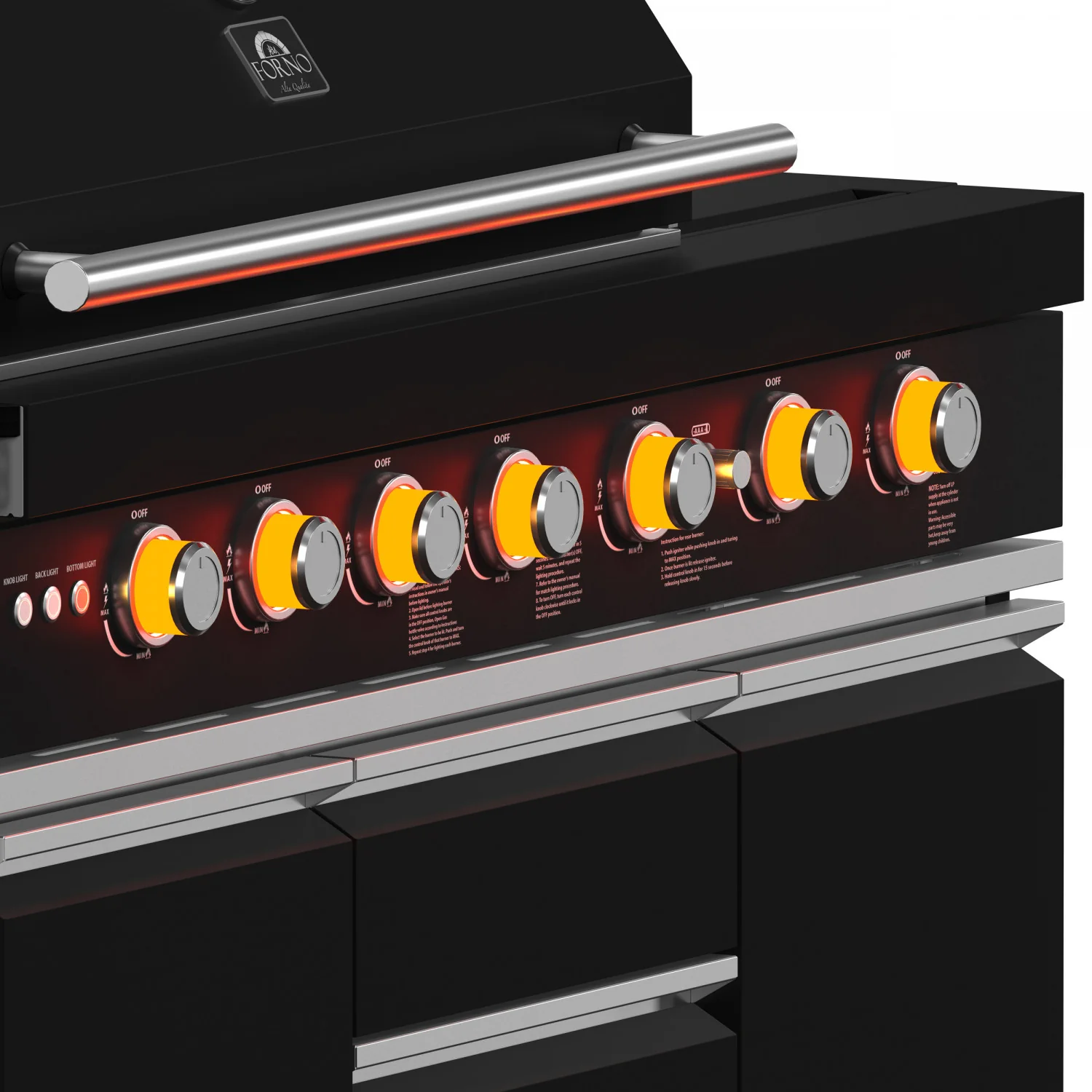 Forno All'Aperto Black Countertop Outdoor Kitchen with 74,600 BTU BBQ, Pizza Oven and Bar Module - FODKT2551BLK - Image 18