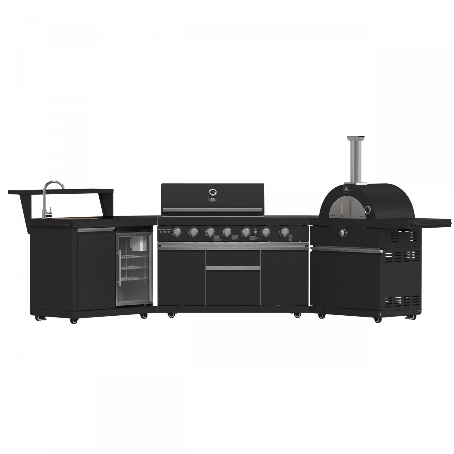 Forno All'Aperto Black Countertop Outdoor Kitchen with 74,600 BTU BBQ, Pizza Oven and Bar Module - FODKT2551BLK - Image 2