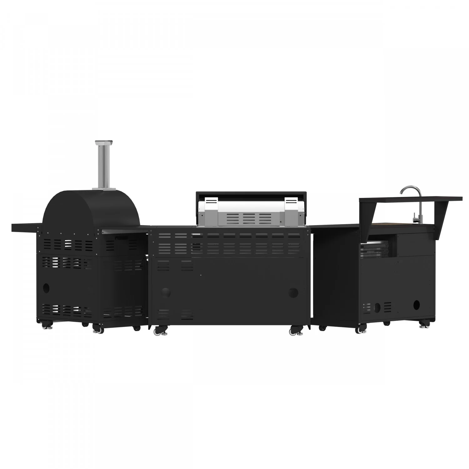 Forno All'Aperto Black Countertop Outdoor Kitchen with 74,600 BTU BBQ, Pizza Oven and Bar Module - FODKT2551BLK - Image 23