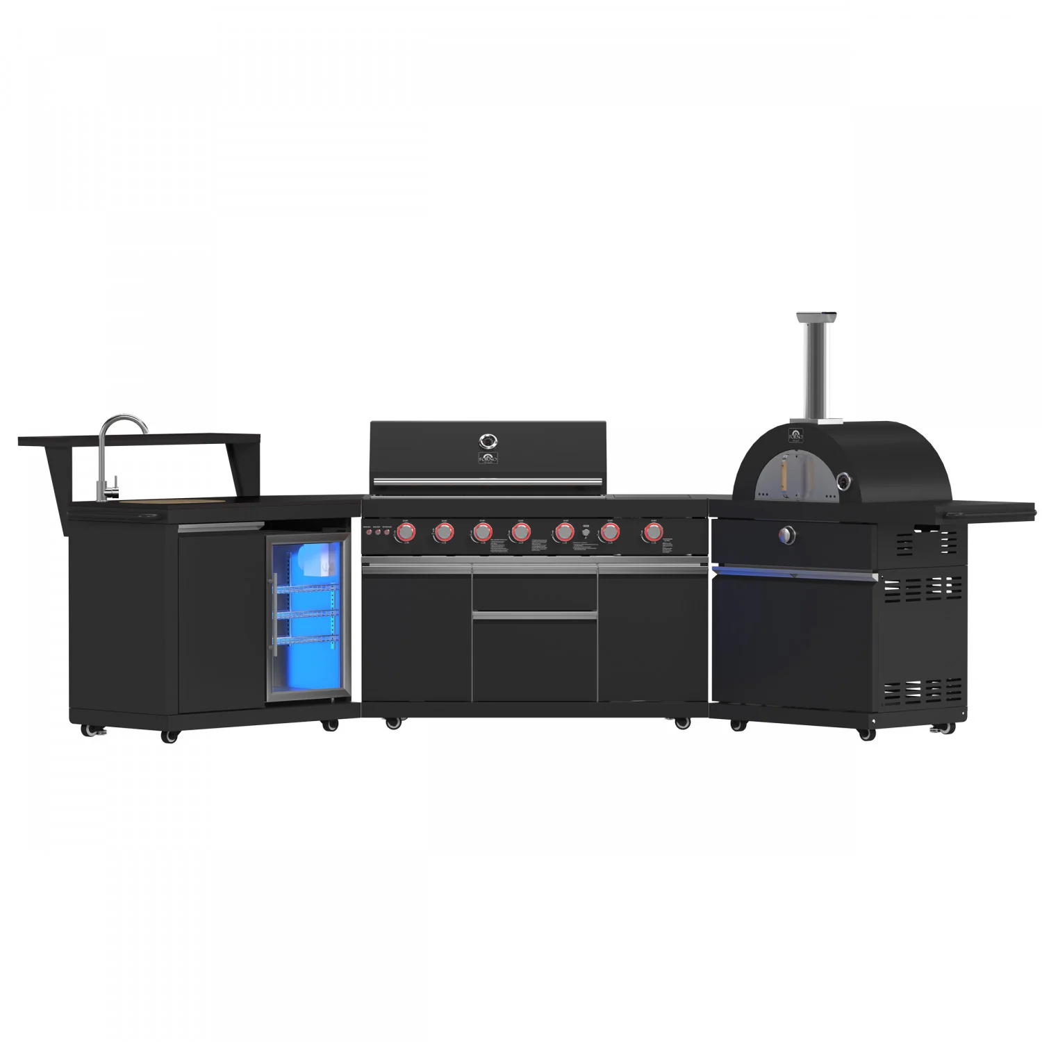 Forno All'Aperto Black Countertop Outdoor Kitchen with 74,600 BTU BBQ, Pizza Oven and Bar Module - FODKT2551BLK - Image 4