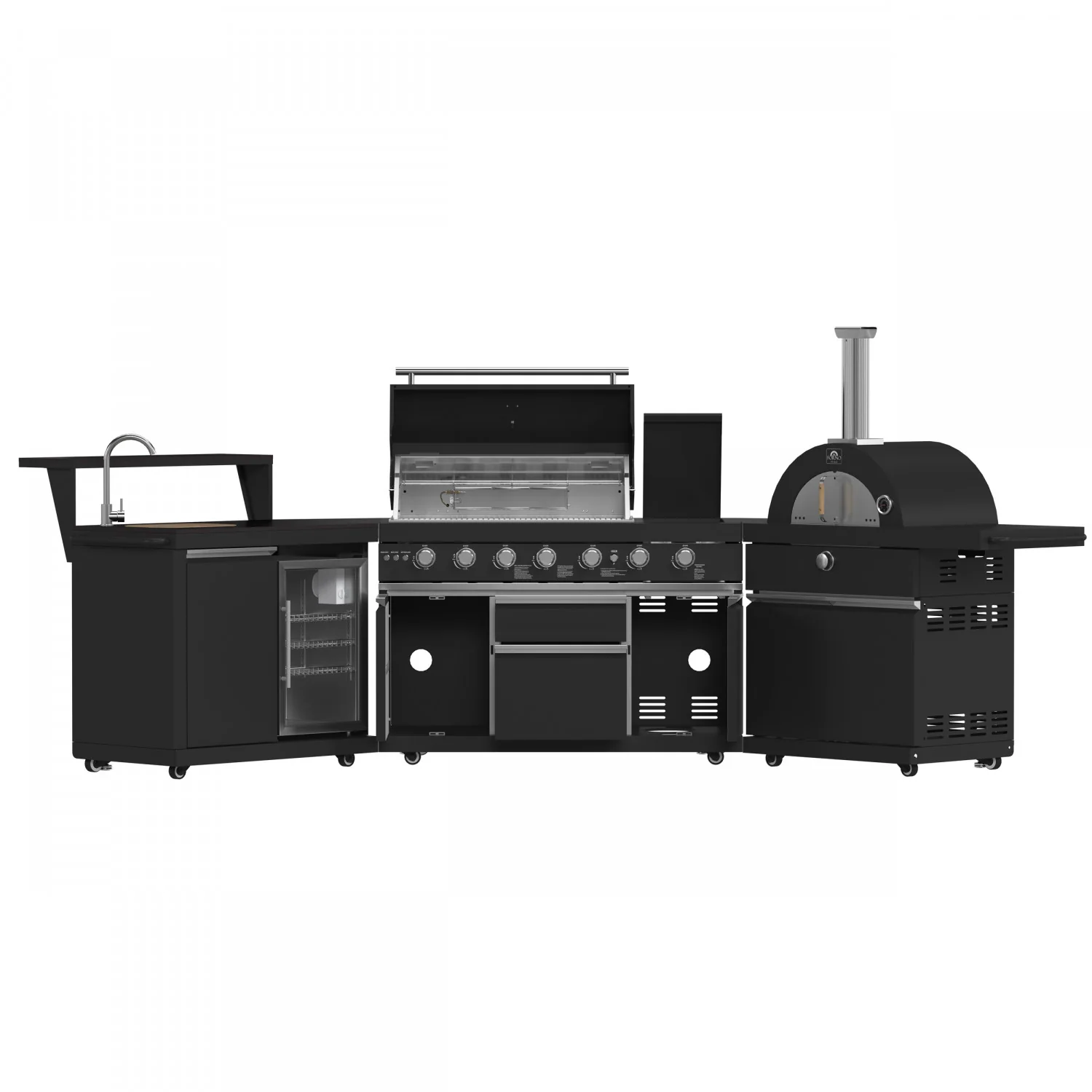 Forno All'Aperto Black Countertop Outdoor Kitchen with 74,600 BTU BBQ, Pizza Oven and Bar Module - FODKT2551BLK - Image 5