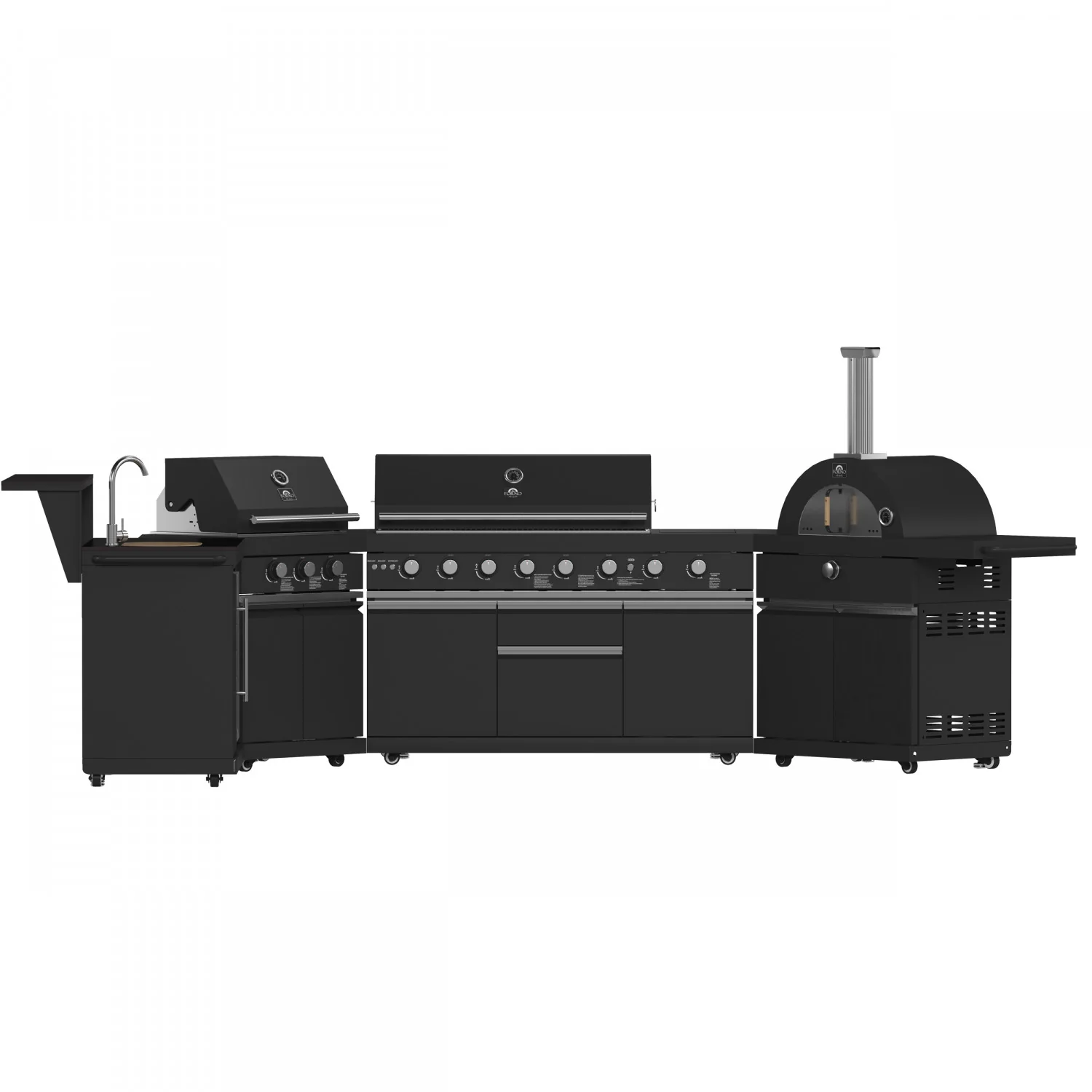 Forno All'Aperto Black Countertop Outdoor Kitchen with 86,600 BTU BBQ, 24" Plancha and 18" Pizza Oven - FODKT2568BLK - Image 2