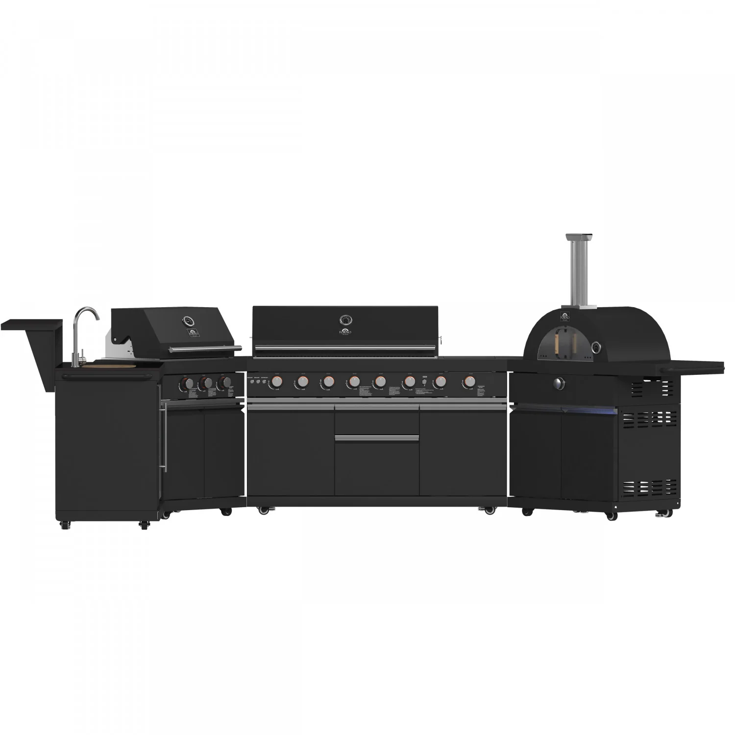 Forno All'Aperto Black Countertop Outdoor Kitchen with 86,600 BTU BBQ, 24" Plancha and 18" Pizza Oven - FODKT2568BLK - Image 3
