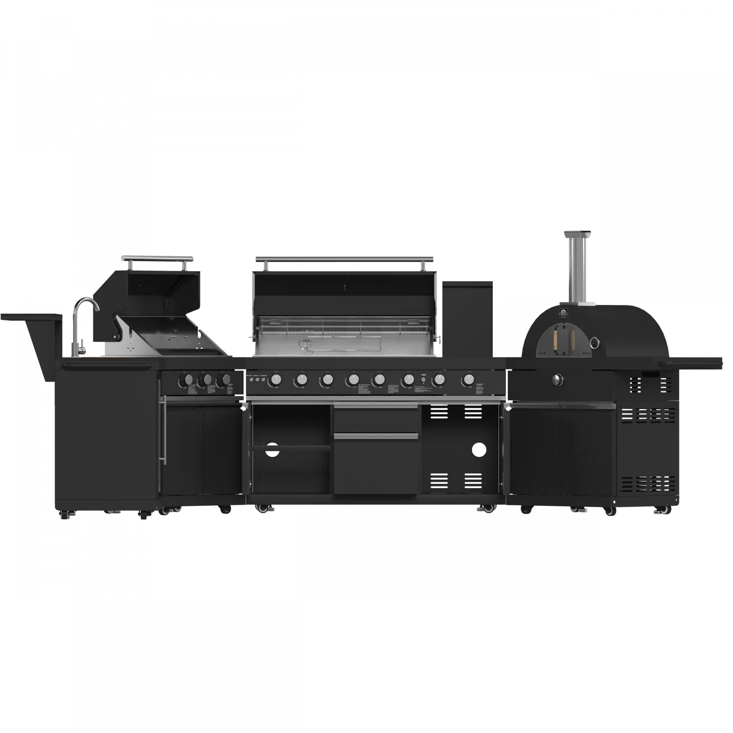 Forno All'Aperto Black Countertop Outdoor Kitchen with 86,600 BTU BBQ, 24" Plancha and 18" Pizza Oven - FODKT2568BLK - Image 5