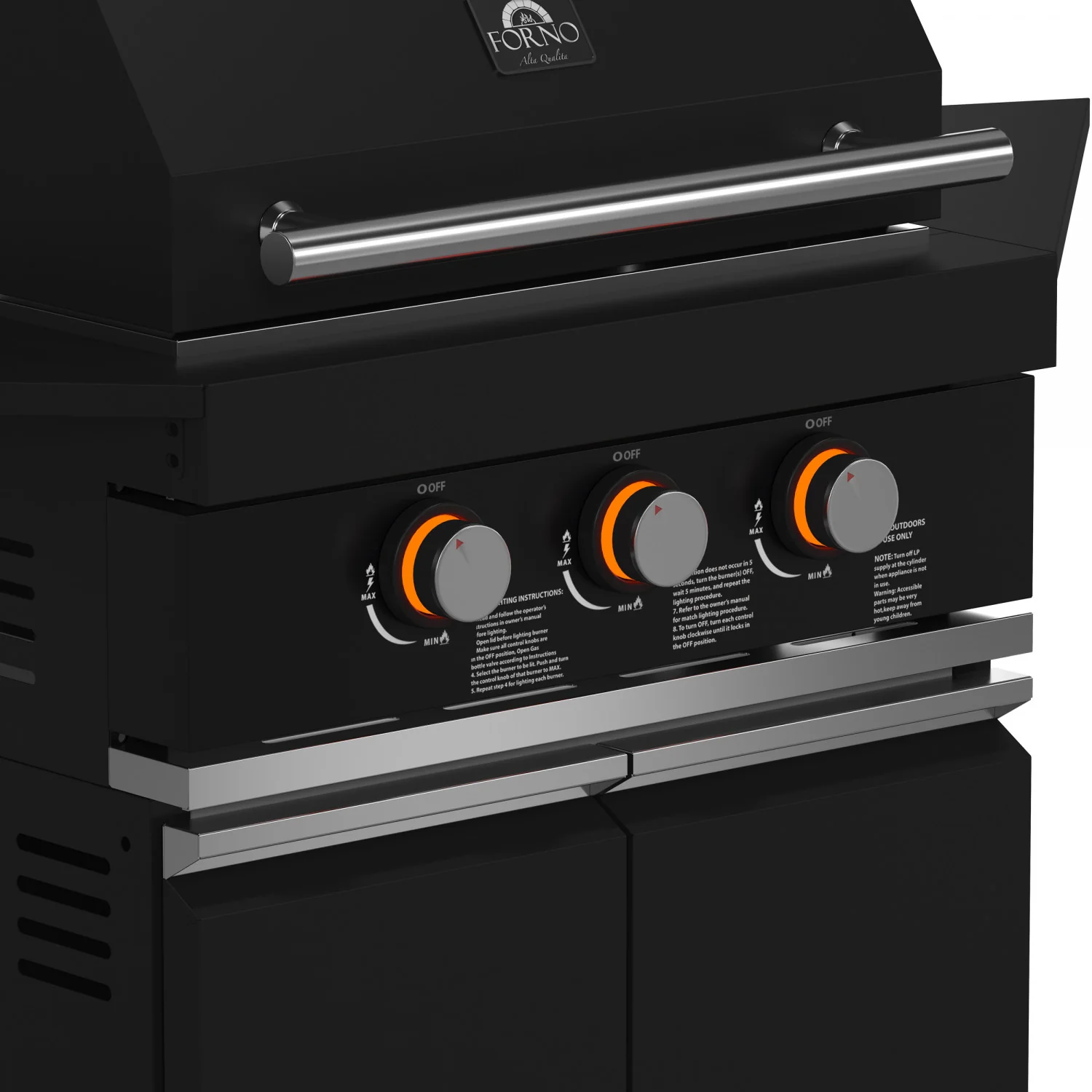 Forno All'Aperto Black Countertop Outdoor Kitchen with 86,600 BTU BBQ, 24" Plancha and 18" Pizza Oven - FODKT2568BLK - Image 8