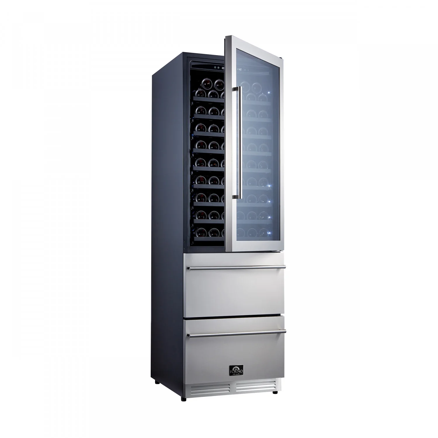 Forno Azienda 24" Stainless Steel 108 Bottle Dual Zone Wine Cooler with Two Refrigerated Drawers - FWCDR6628-24S - Image 2