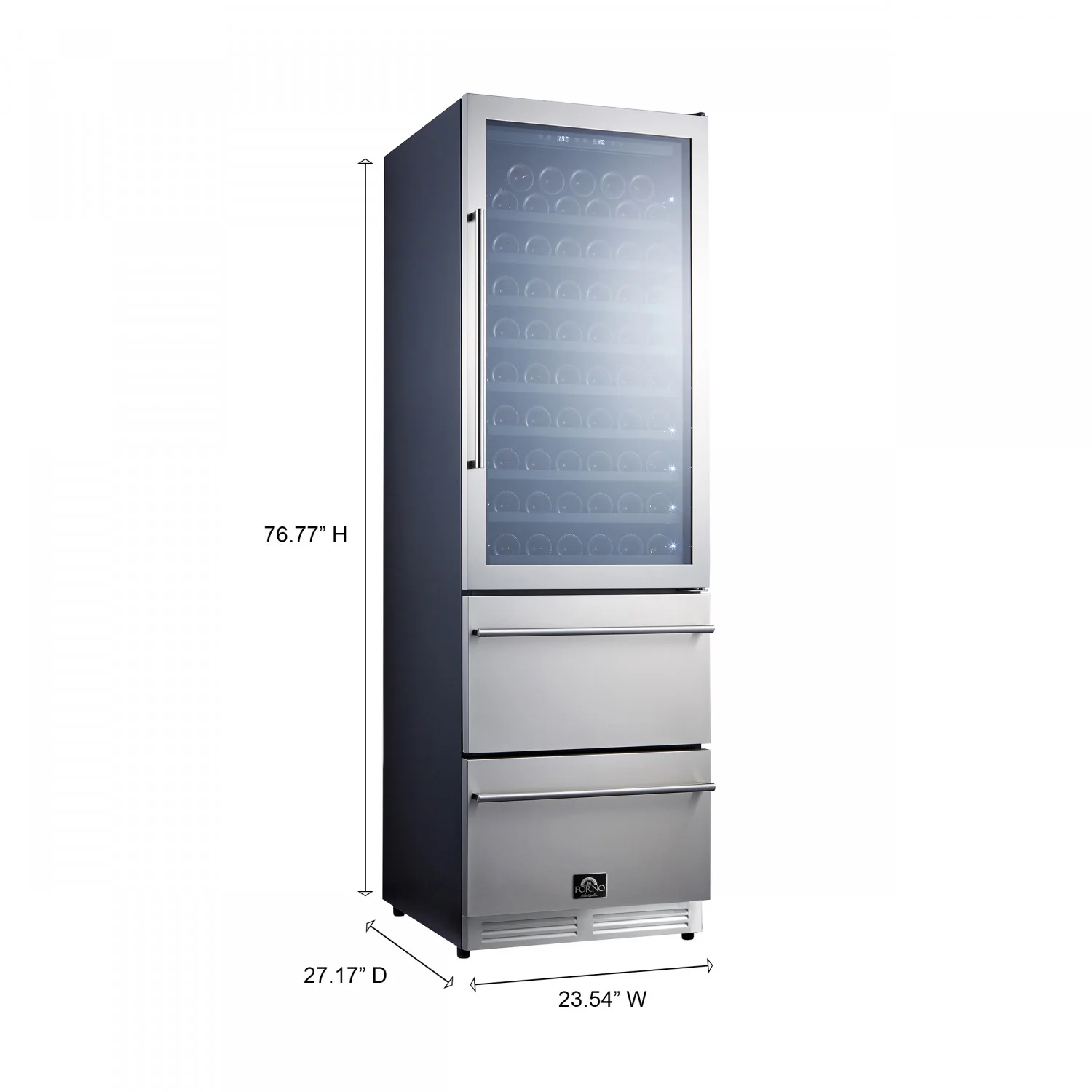 Forno Azienda 24" Stainless Steel 108 Bottle Dual Zone Wine Cooler with Two Refrigerated Drawers - FWCDR6628-24S - Image 3