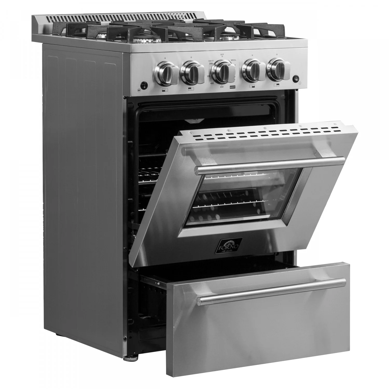 Forno Breno 24" Stainless Steel Freestanding Gas Range with Air Fry (2.3 Cu. Ft.) - FFSGS6290-24 - Image 5