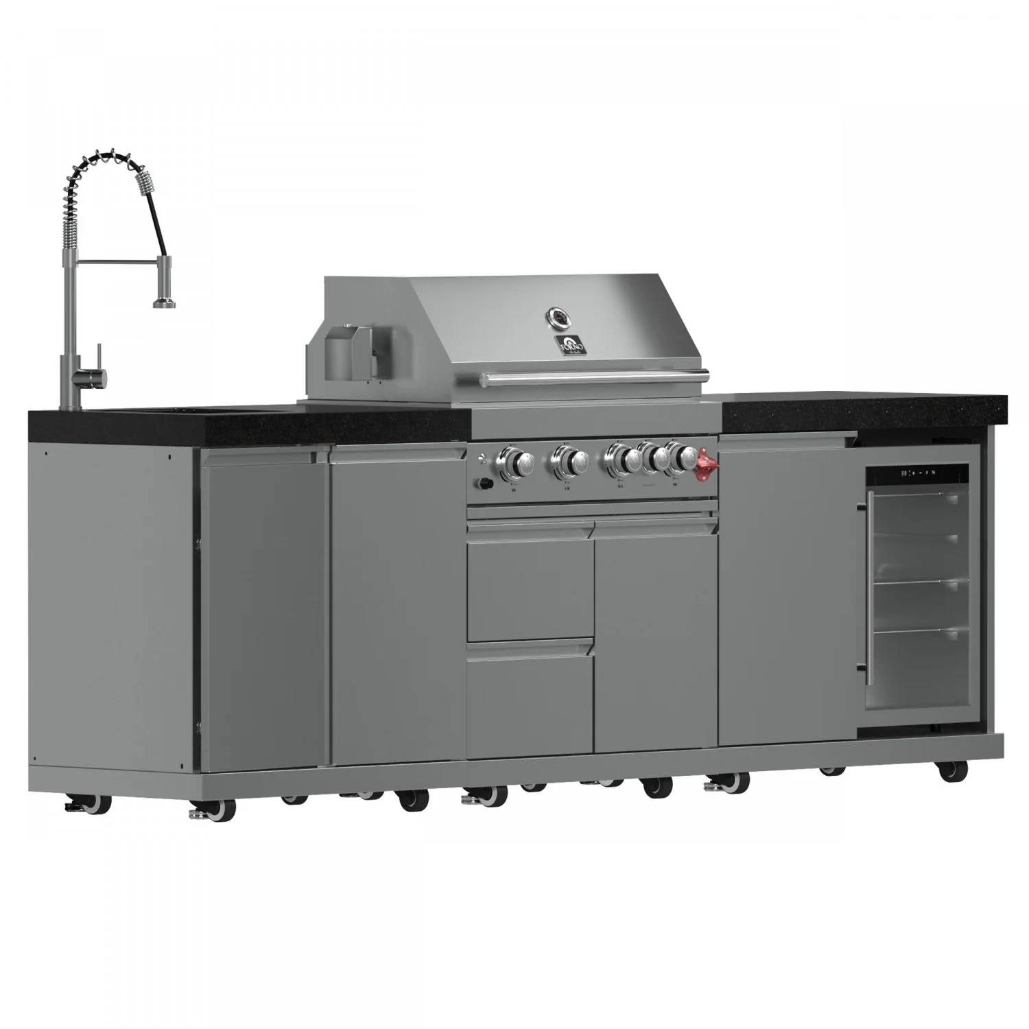Forno Bulnes Black Countertop Outdoor Kitchen with 30" 60,000 BTU BBQ and Beverage Centre - FODKT2506BLK - Image 3
