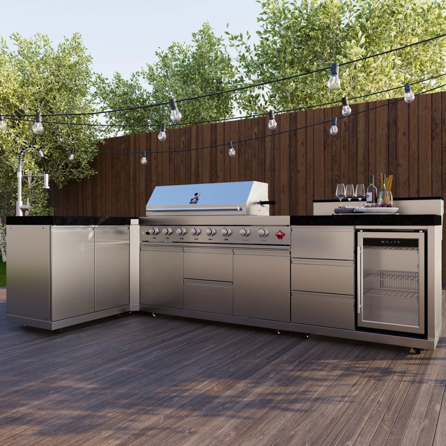 Forno Bulnes Black Countertop Outdoor Kitchen with 40" 84,000 BTU BBQ and Beverage Centre - FODKT2520BLK - Image 14