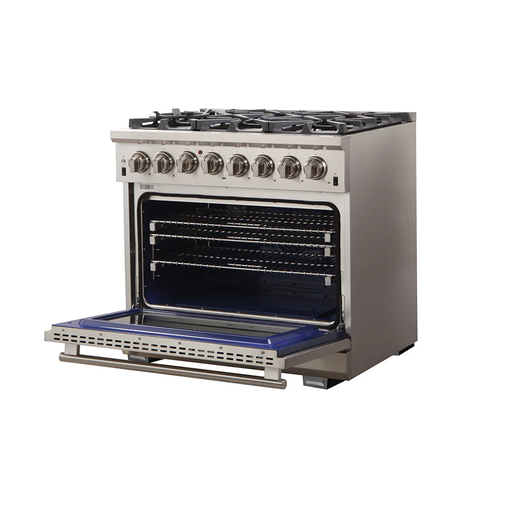 Forno Capriasca 36" Stainless Steel Dual Fuel Range with True Convection (5.36 Cu. Ft.) - FFSGS6187-36 - Image 2