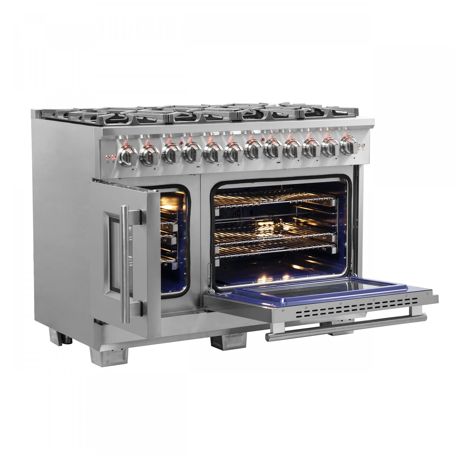 Forno Capriasca 48" Stainless Steel Freestanding Dual Fuel Double Oven Range with True Convection (6.58 Cu. Ft.) - FFSGS6387-48 - Image 7