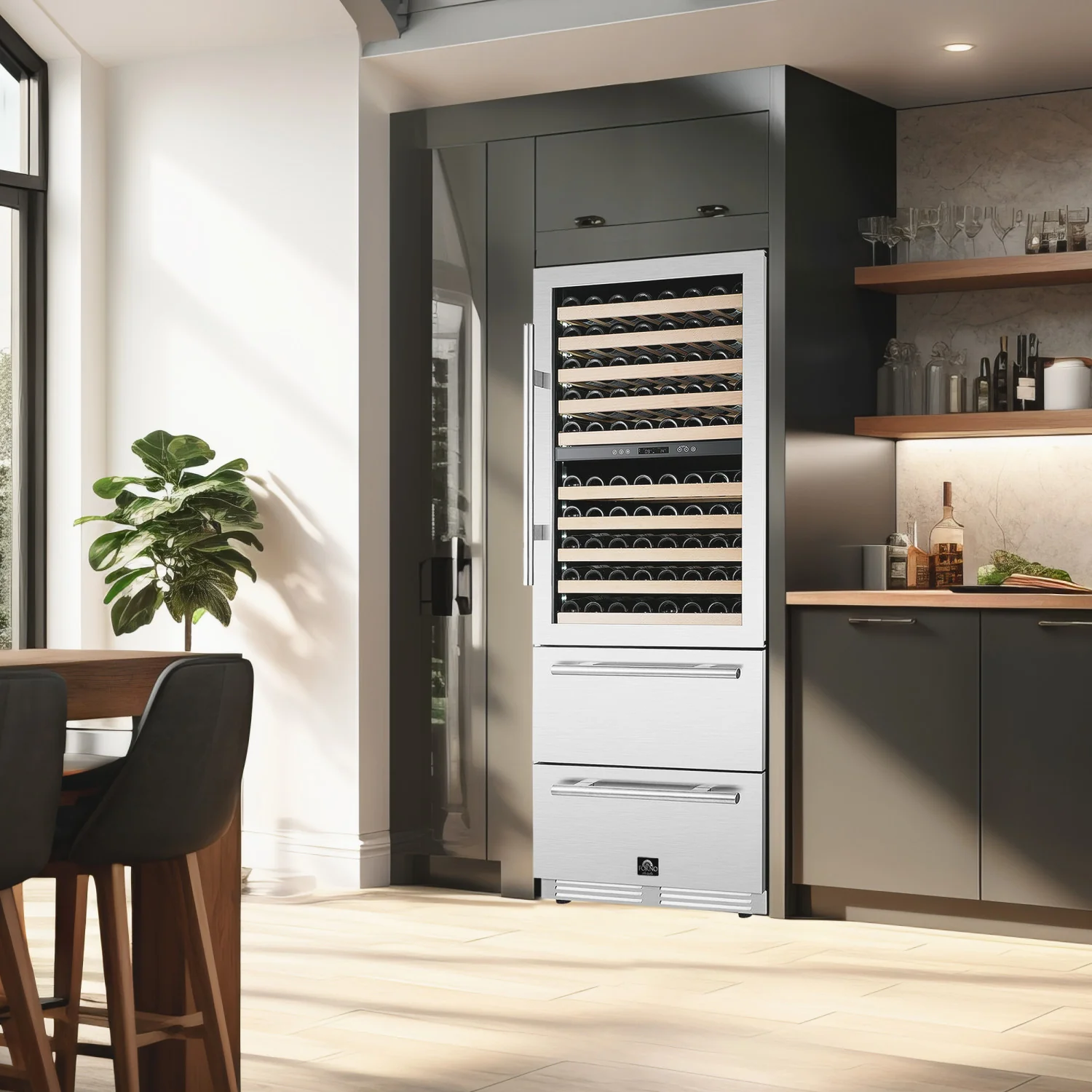 Forno Celano 30" 21.3 Cu.Ft. Stainless Steel 150 Bottle Dual Zone Wine Cellar with Two Beverage Drawers - FWCDR6697-30S - Image 13