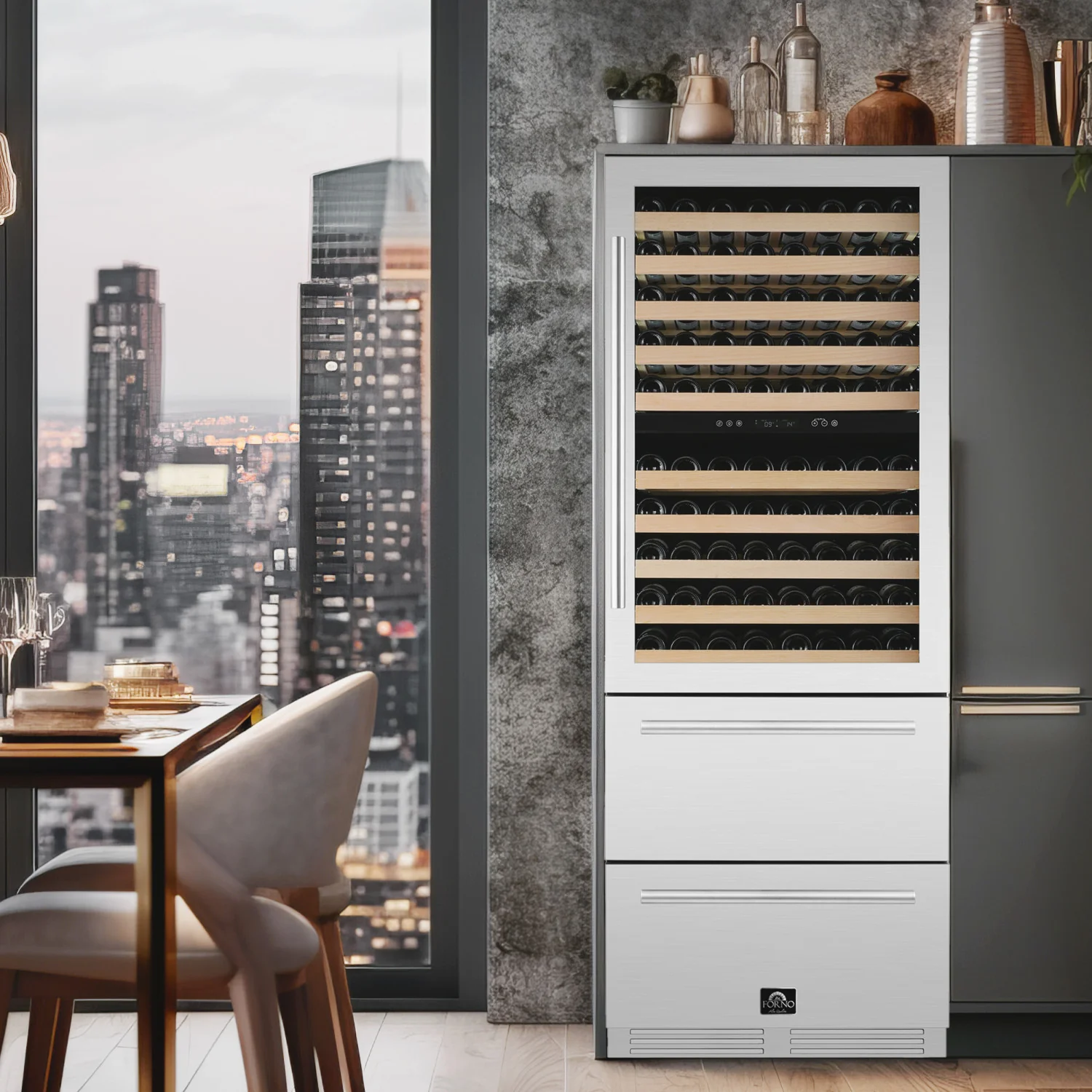Forno Celano 30" 21.3 Cu.Ft. Stainless Steel 150 Bottle Dual Zone Wine Cellar with Two Beverage Drawers - FWCDR6697-30S - Image 14