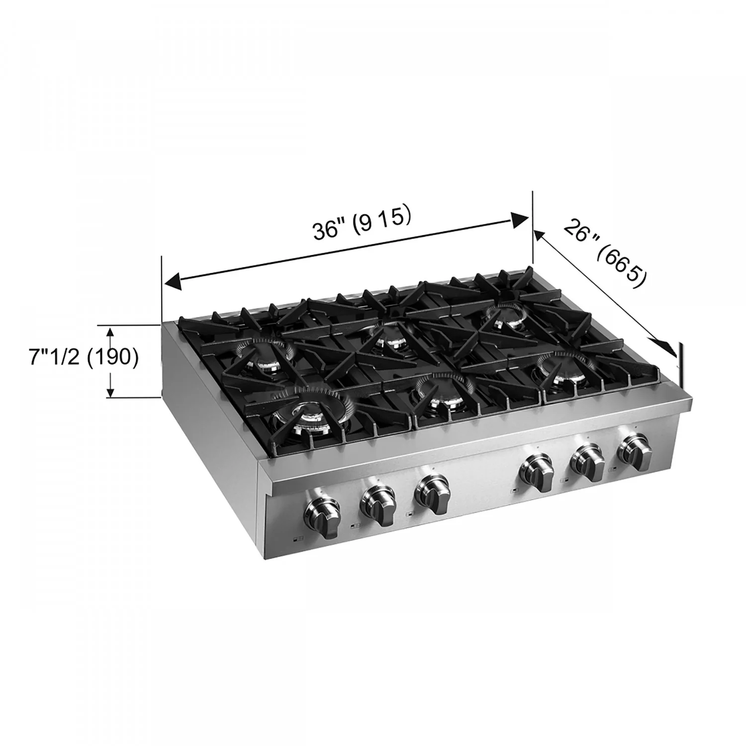 Forno Cossato Stainless Steel 36" Pro-style Gas Cooktop - FCTGS5737-36 - Image 4